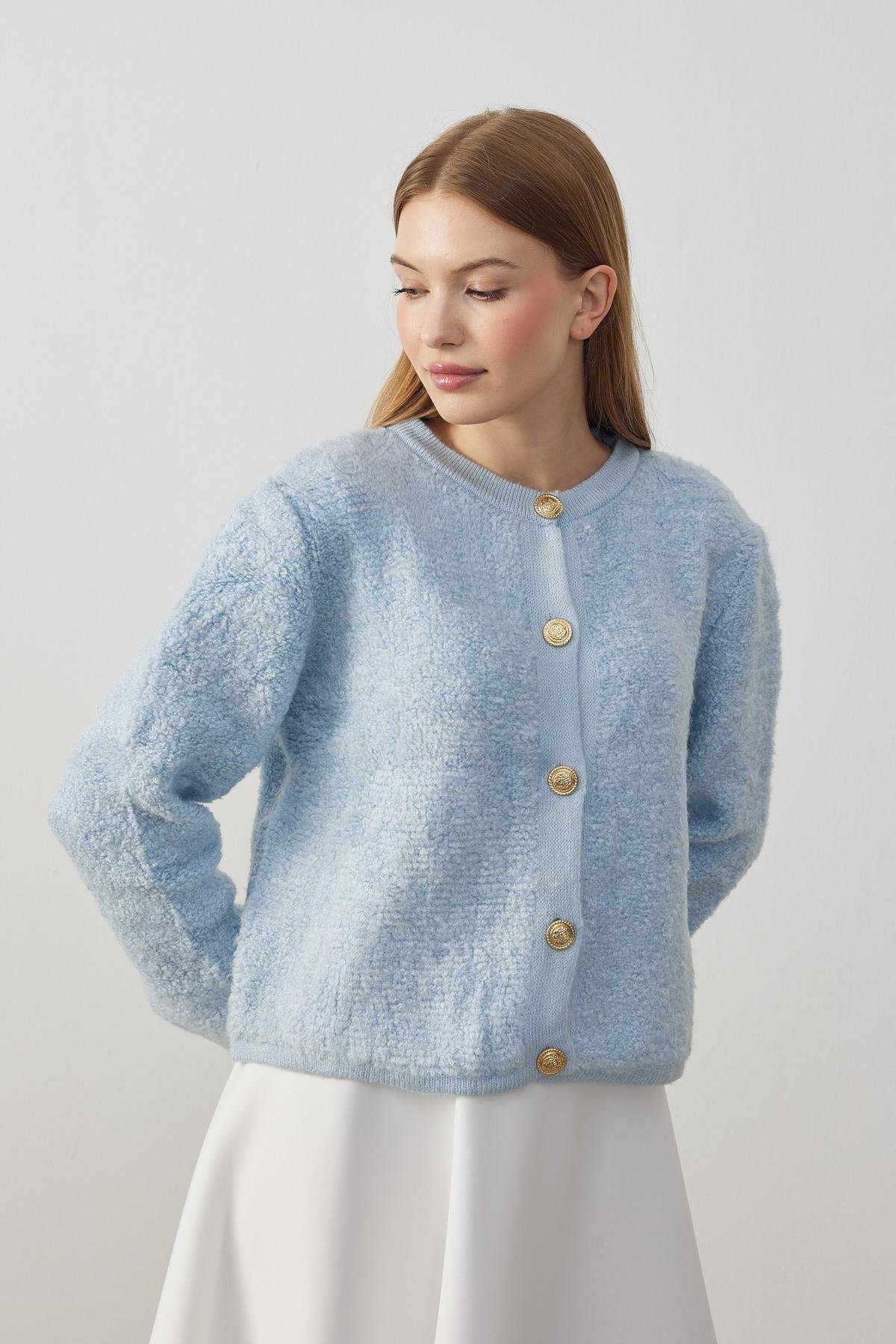 Ceremony Eskitme Düğme Detaylı Buklet Hırka  - Bebe mavi