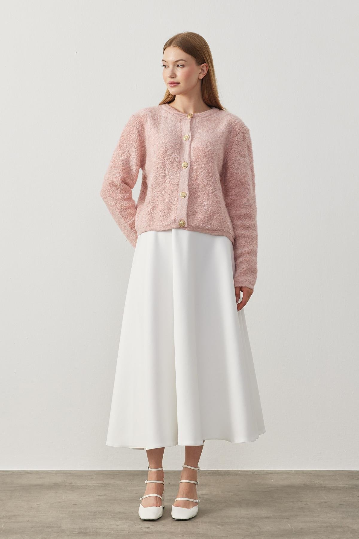 Ceremony Eskitme Düğme Detaylı Buklet Hırka - Pembe