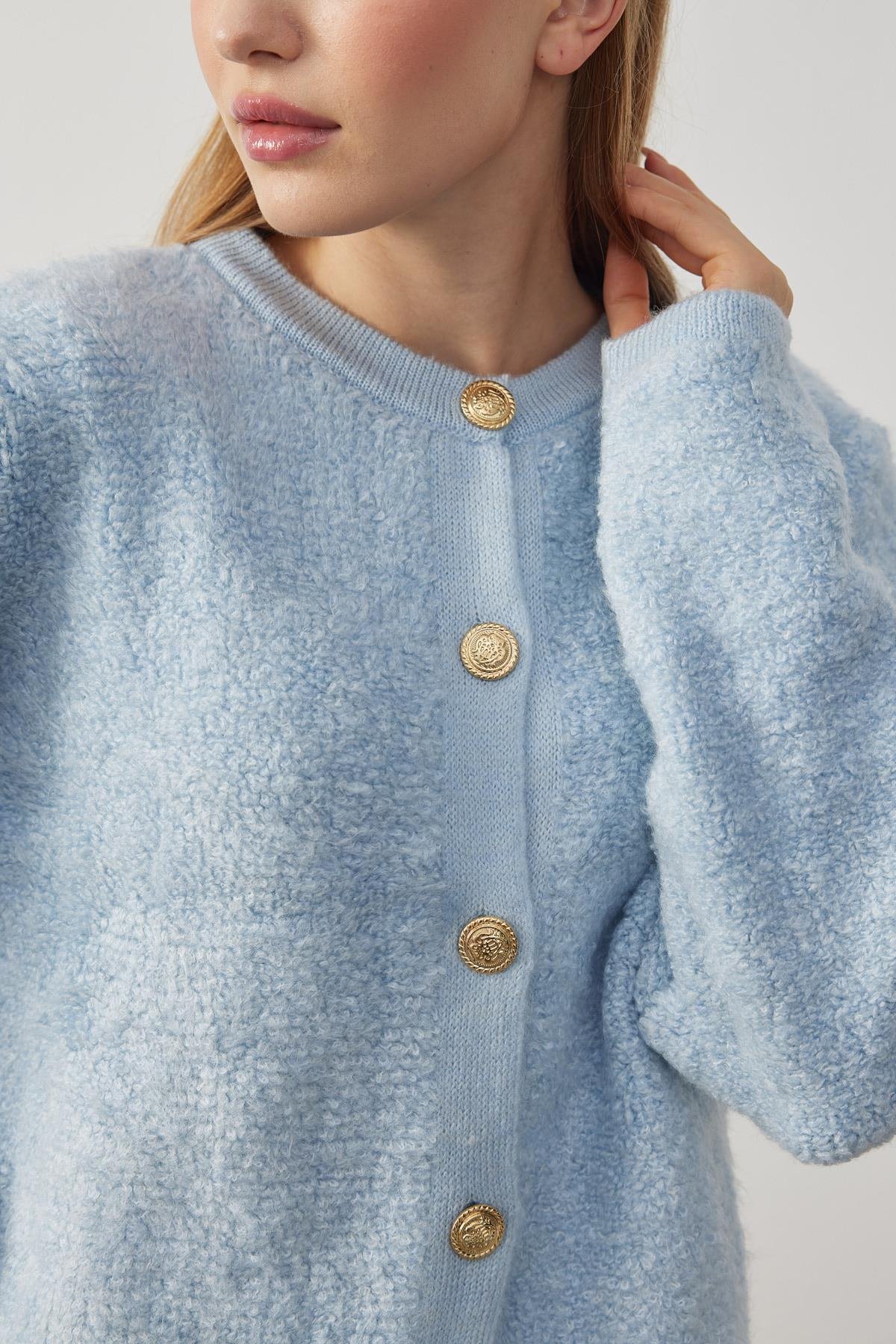 Ceremony Eskitme Düğme Detaylı Buklet Hırka  - Bebe mavi