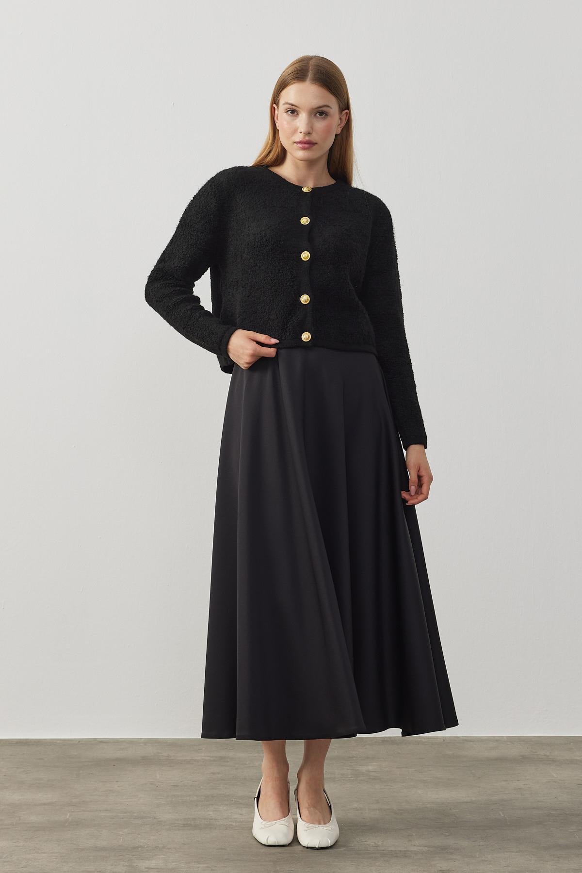 Ceremony Eskitme Düğme Detaylı Buklet Hırka - Siyah