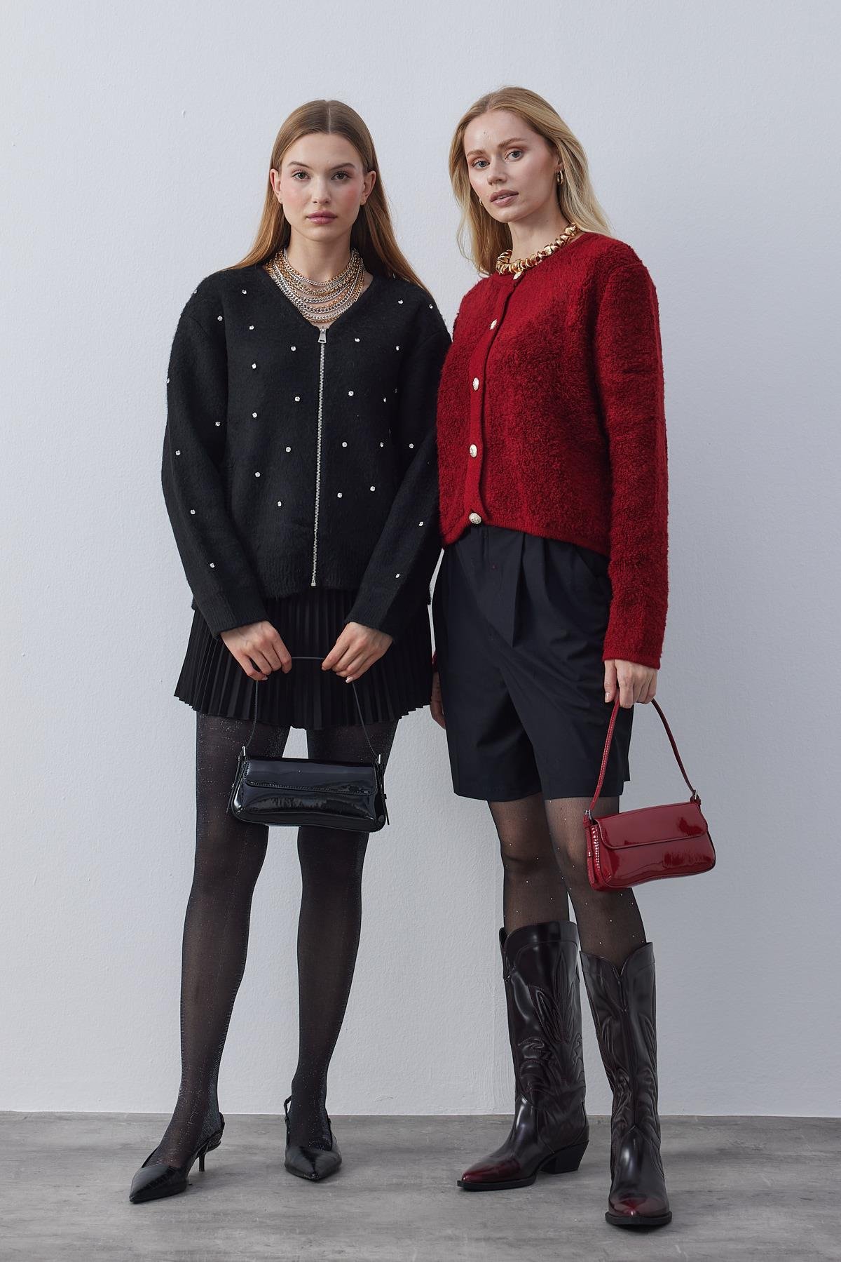 Ceremony Eskitme Düğme Detaylı Buklet Hırka- Bordo