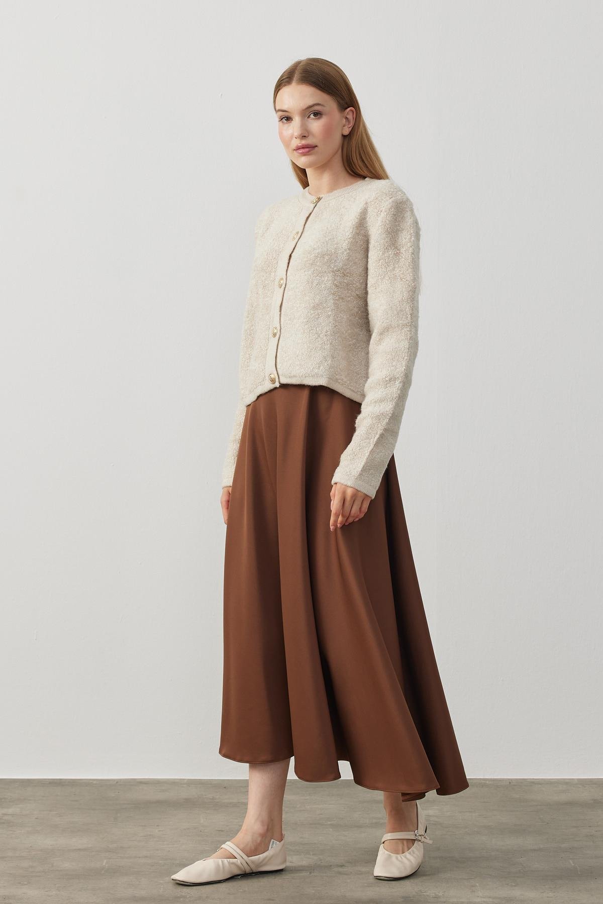 Ceremony Eskitme Düğme Detaylı Buklet Hırka - Bej