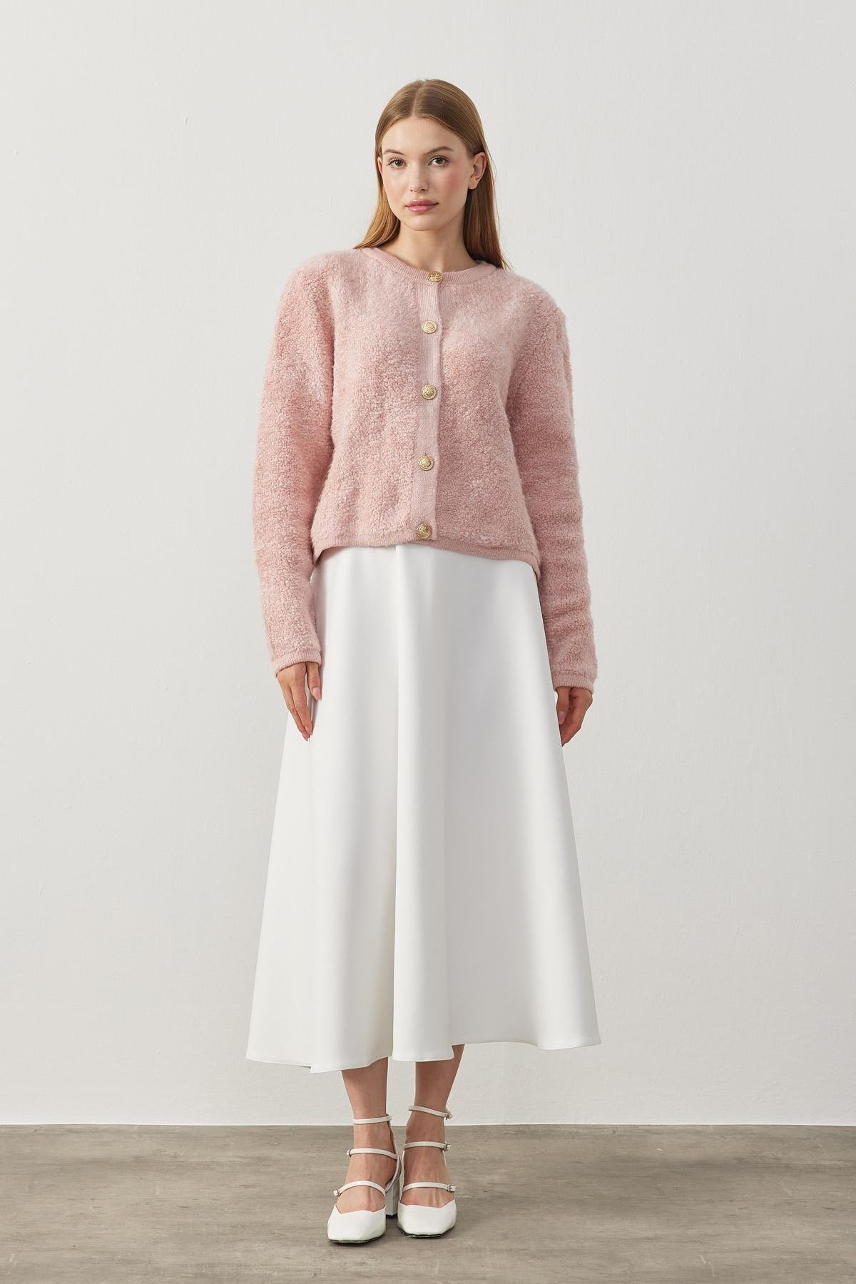 Ceremony Eskitme Düğme Detaylı Buklet Hırka - Pembe