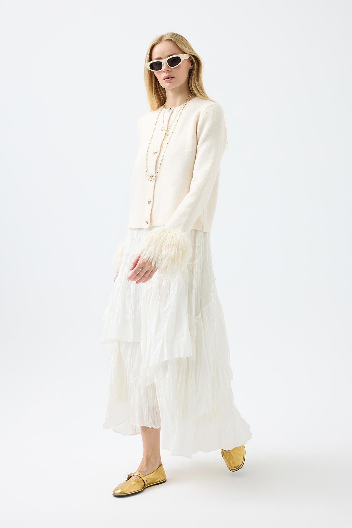 Cherry Kürk Detaylı Hırka - Bej