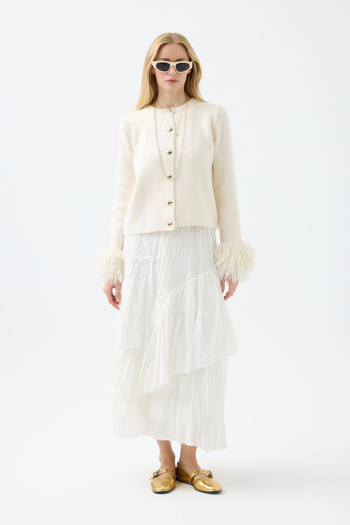 Cherry Kürk Detaylı Hırka - Bej