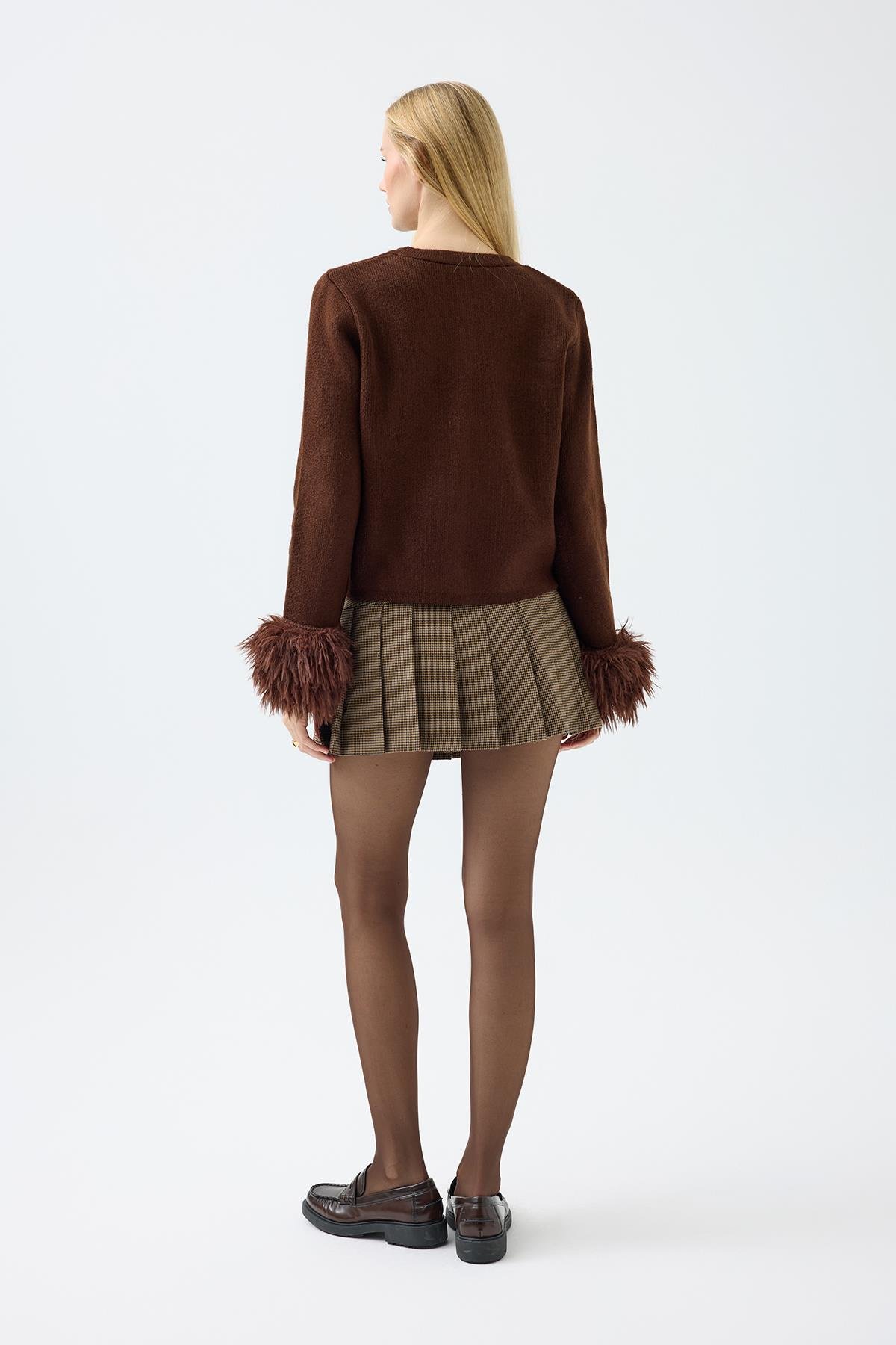 Cherry Kürk Detaylı Hırka  - Kahverengi 