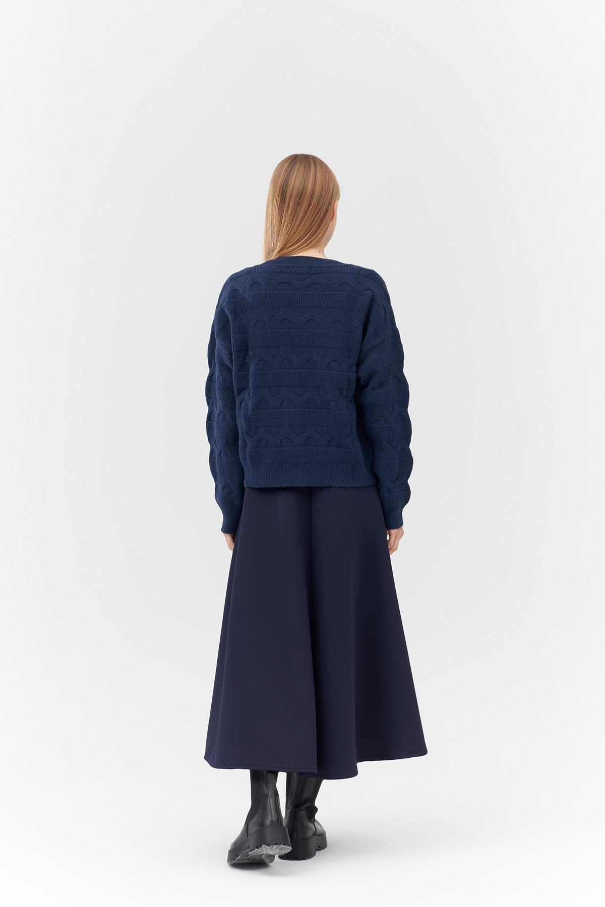 CHİARA FİYONK DETAYLI TRİKO HIRKA - LACİVERT
