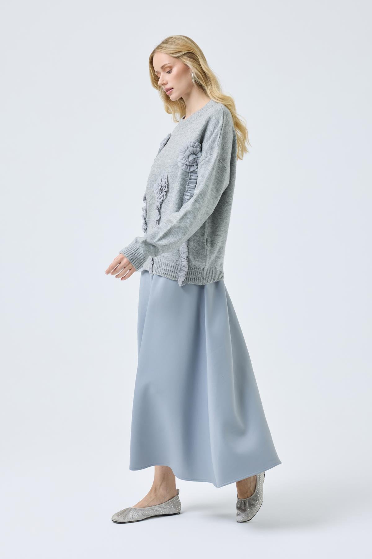 Chloe Tül Detaylı Kazak - Gri 