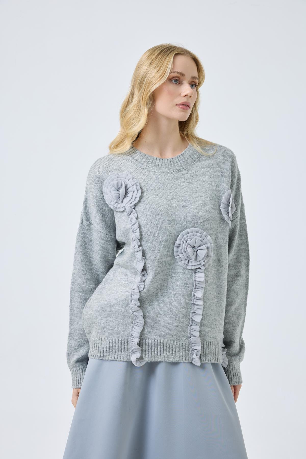 Chloe Tül Detaylı Kazak - Gri 