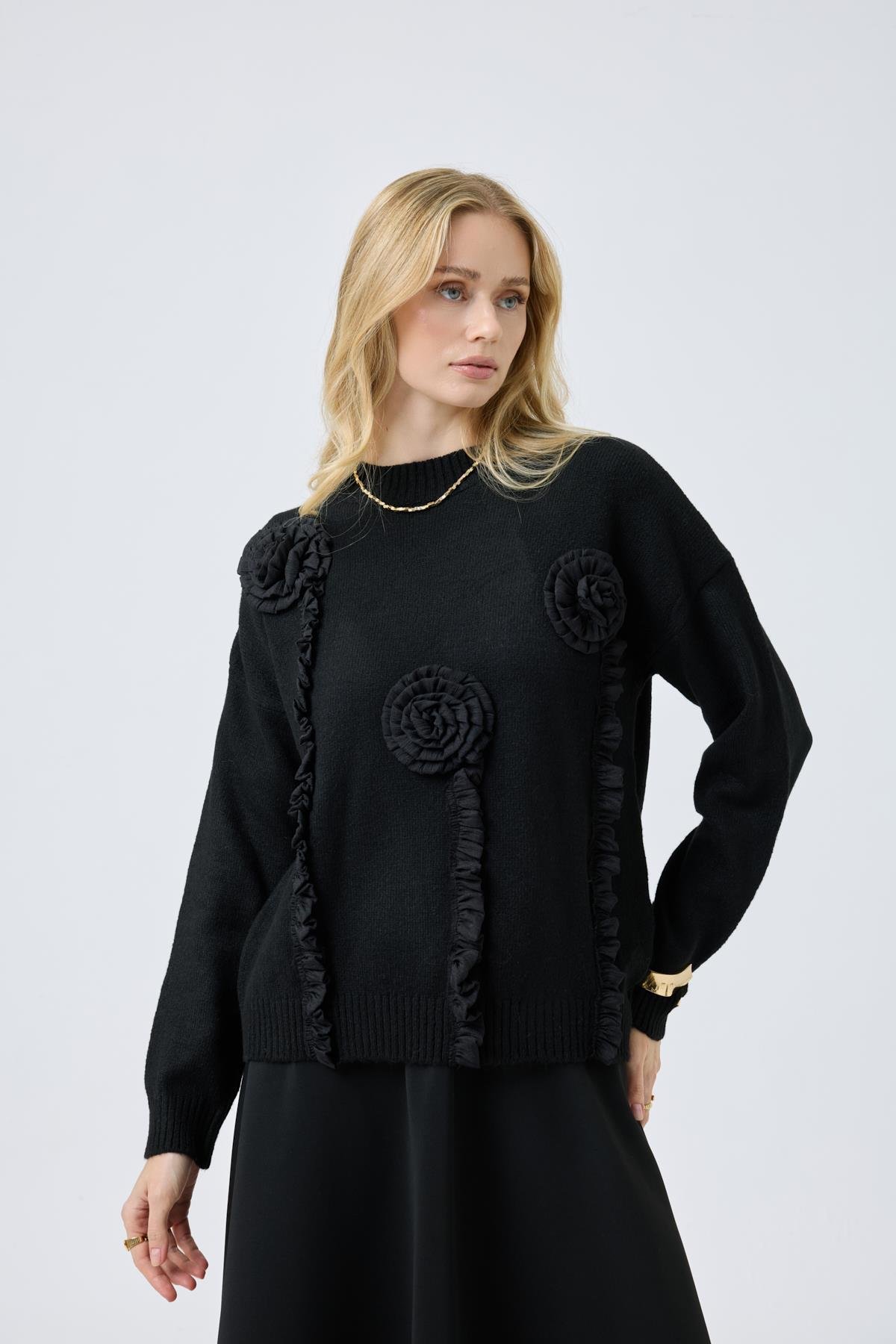 Chloe Tül Detaylı Kazak - Siyah 