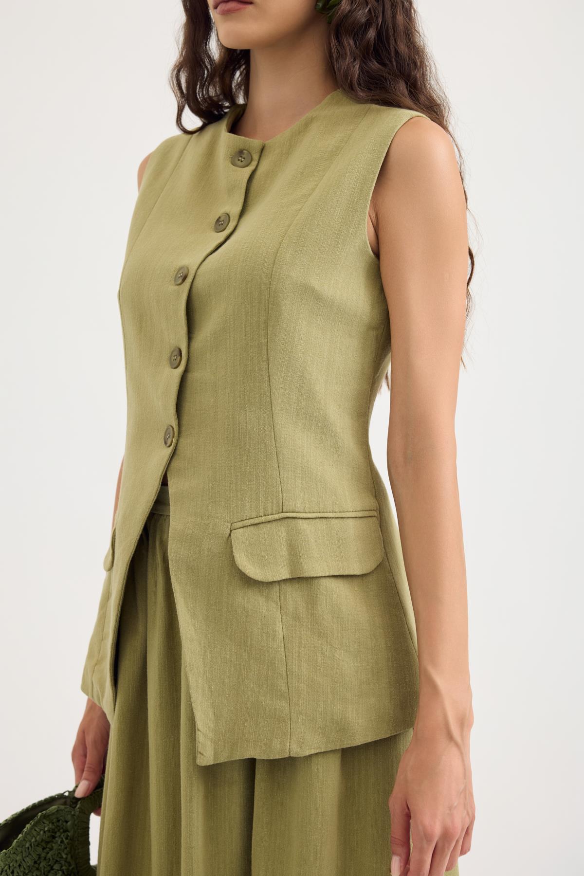 Cindy Kuplu Keten Yelek Takım - Çağla 