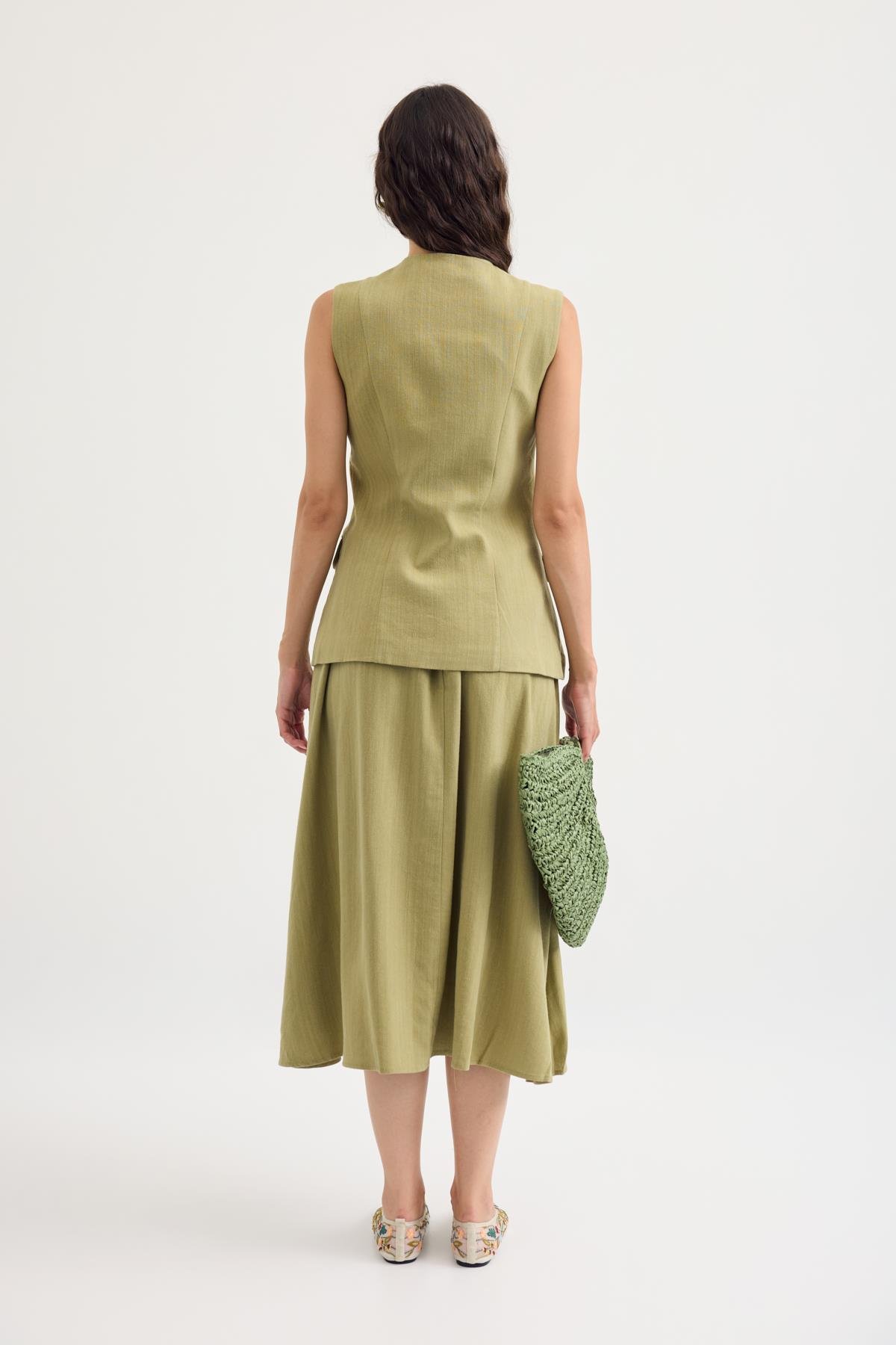 Cindy Kuplu Keten Yelek Takım - Çağla 