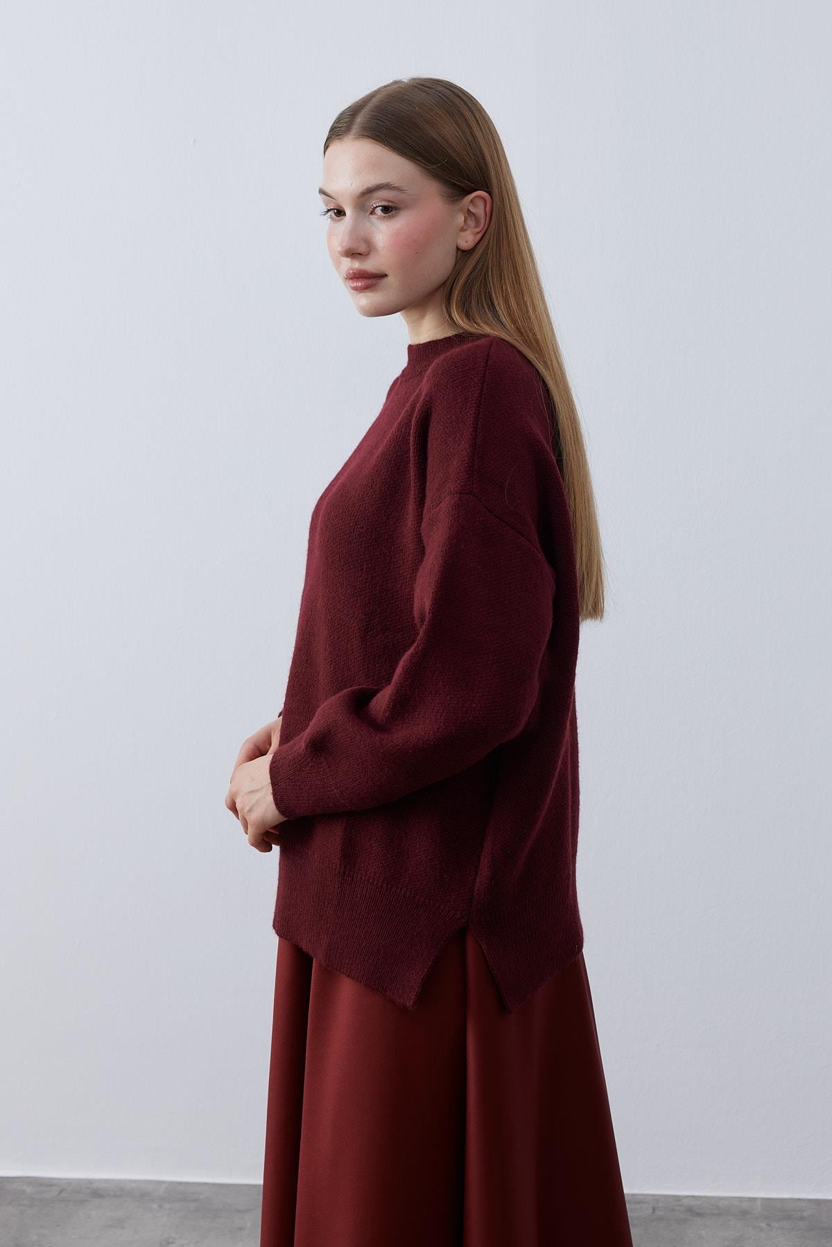 Circe Basic Dokuma Kazak - Bordo 