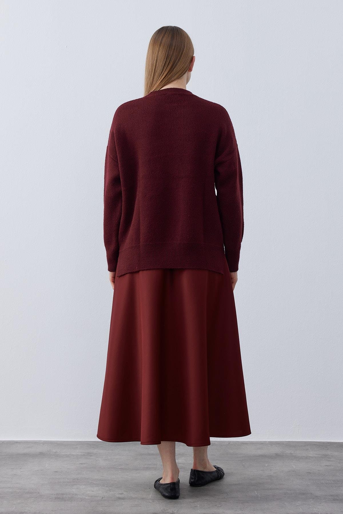 Circe Basic Dokuma Kazak - Bordo 