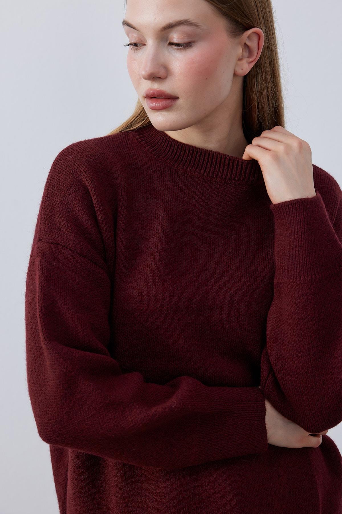 Circe Basic Dokuma Kazak - Bordo 