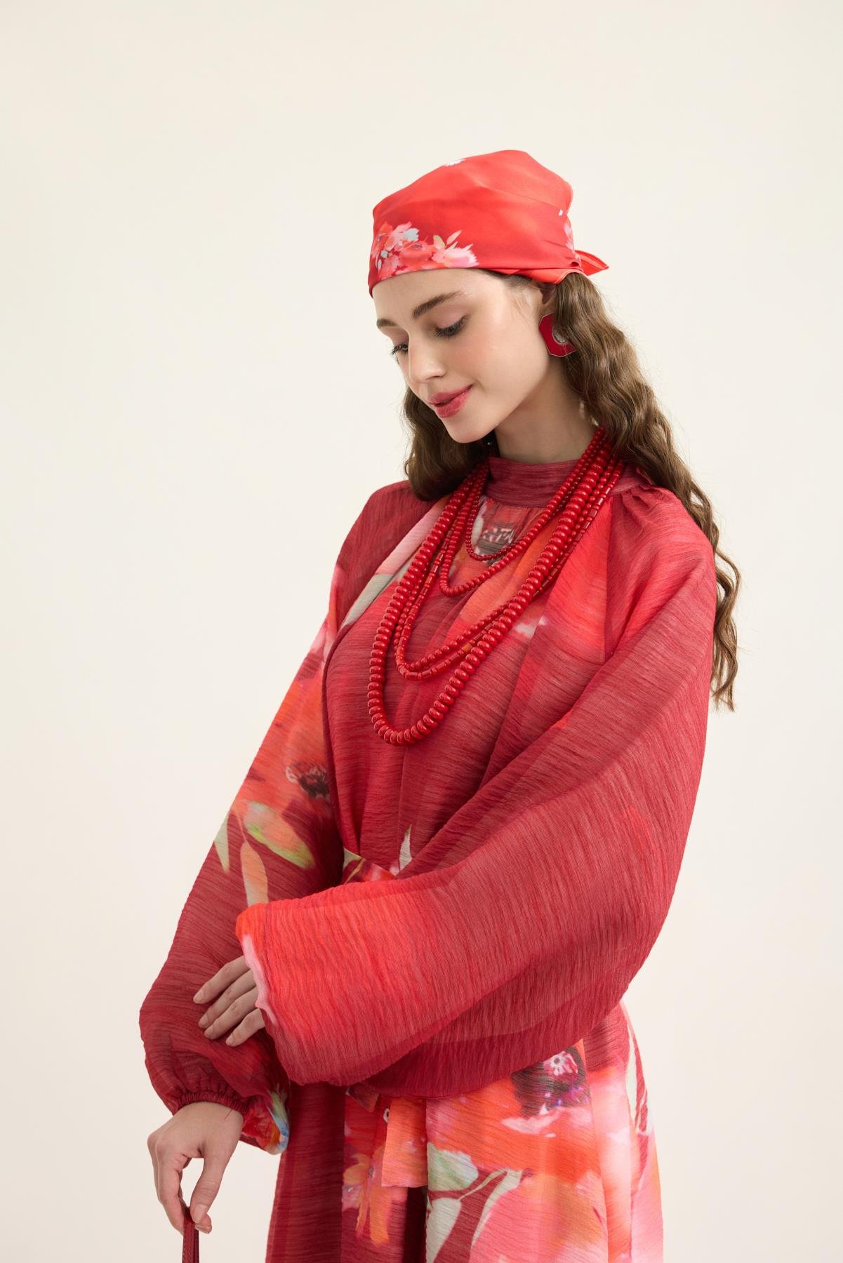 Claire Desenli Vual Elbise - Nar çiçeği