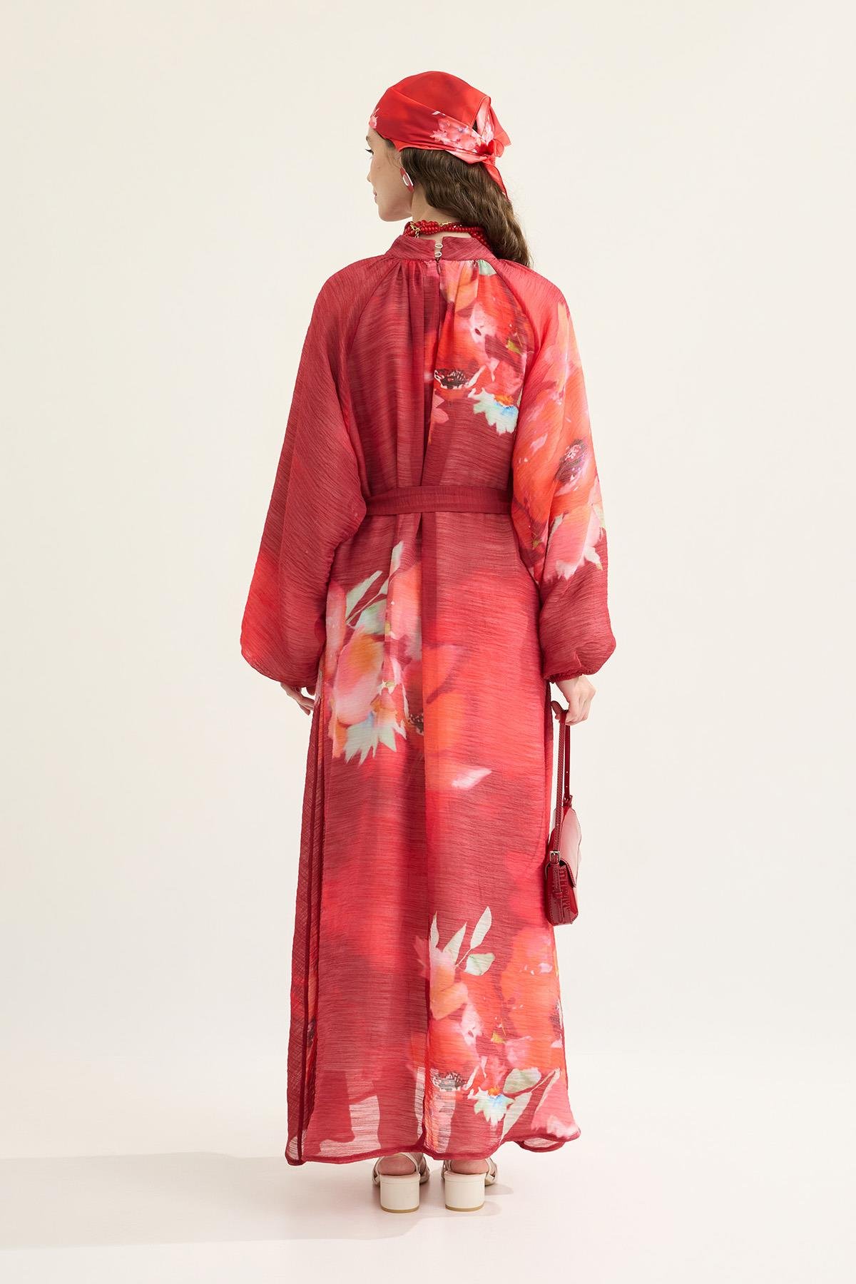 Claire Desenli Vual Elbise - Nar çiçeği