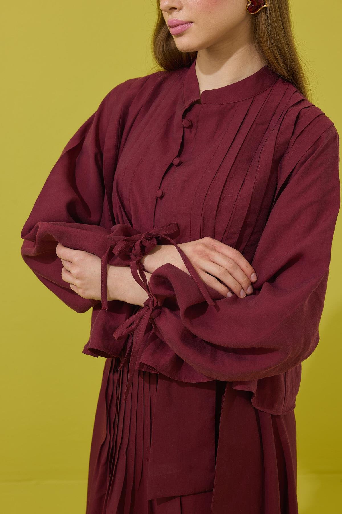 Clara Britt Düğmeli Nervürlü Modal Takım - Bordo