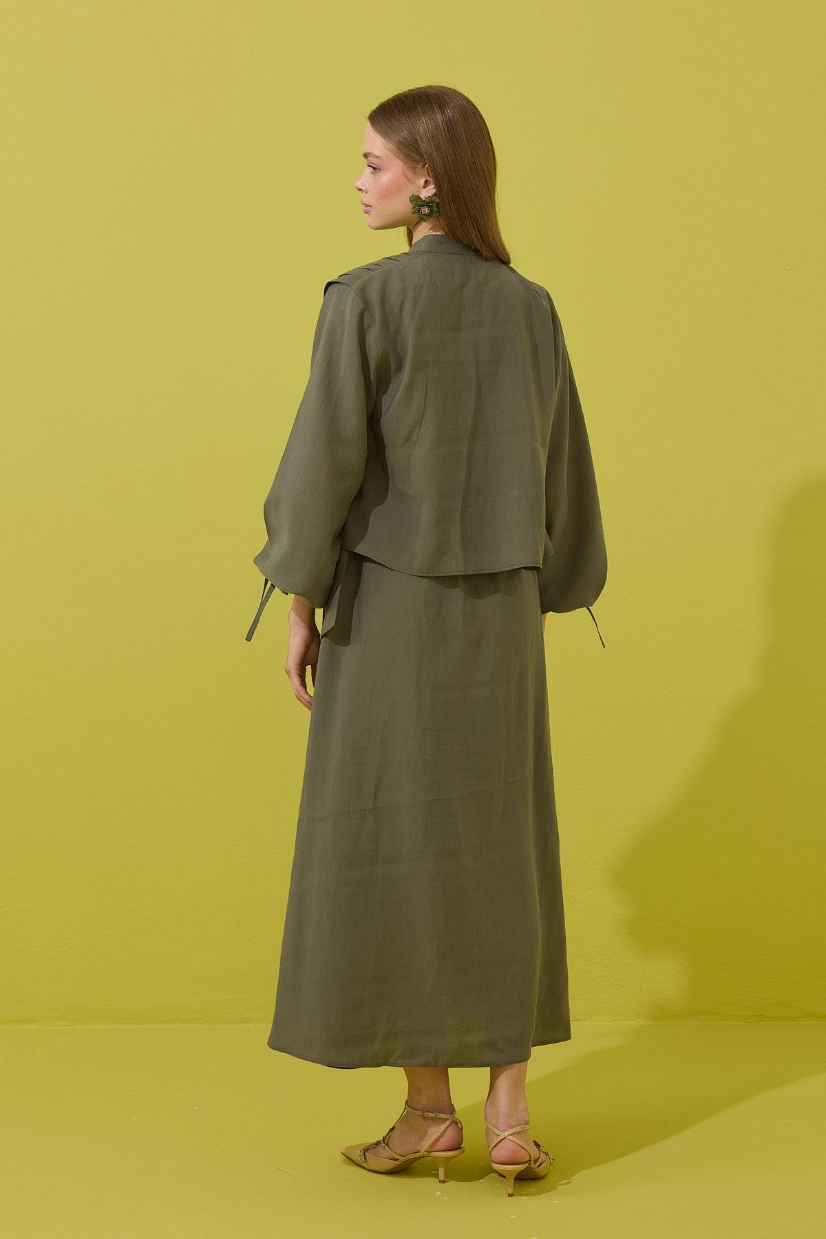 Clara Britt Düğmeli Nervürlü Modal Takım - Haki 