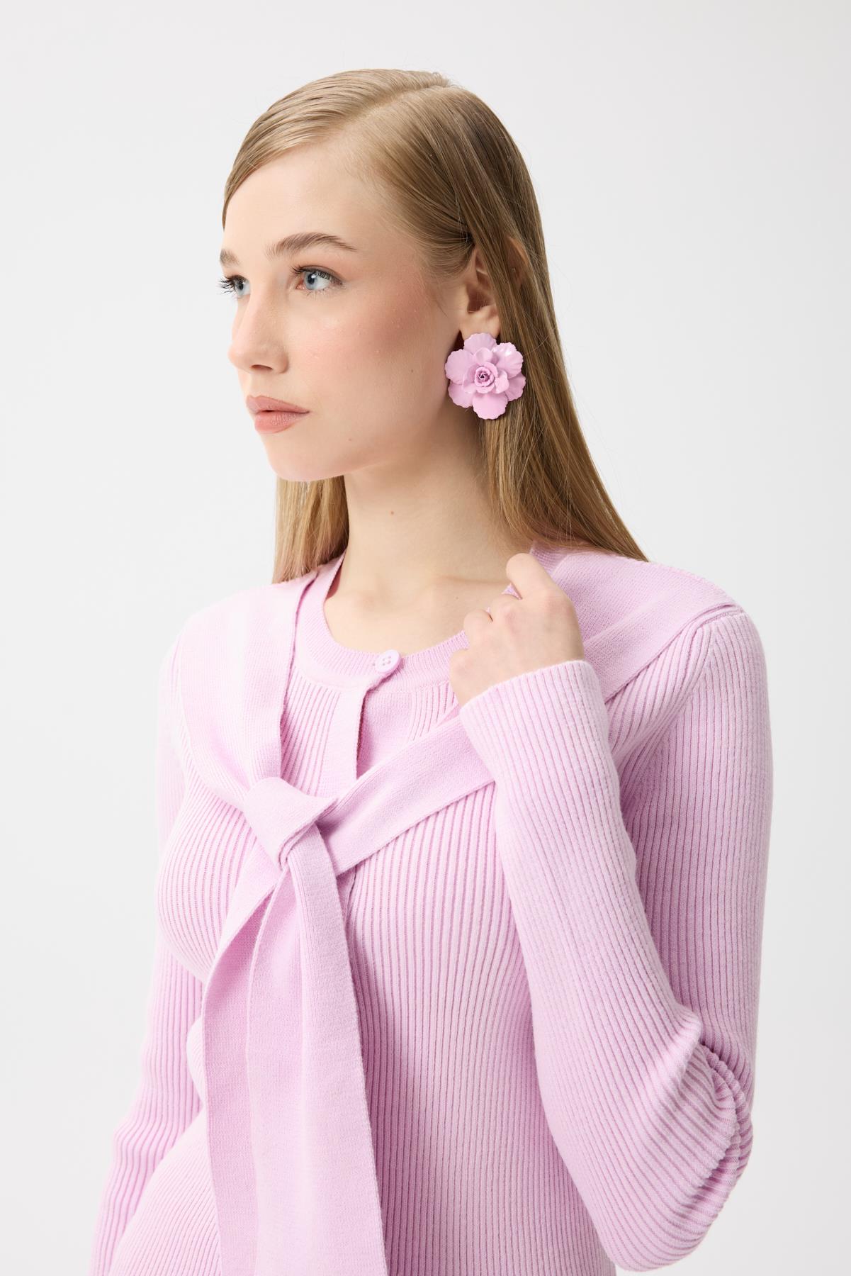 Clemence Atkılı Fitilli Hırka- Pudra