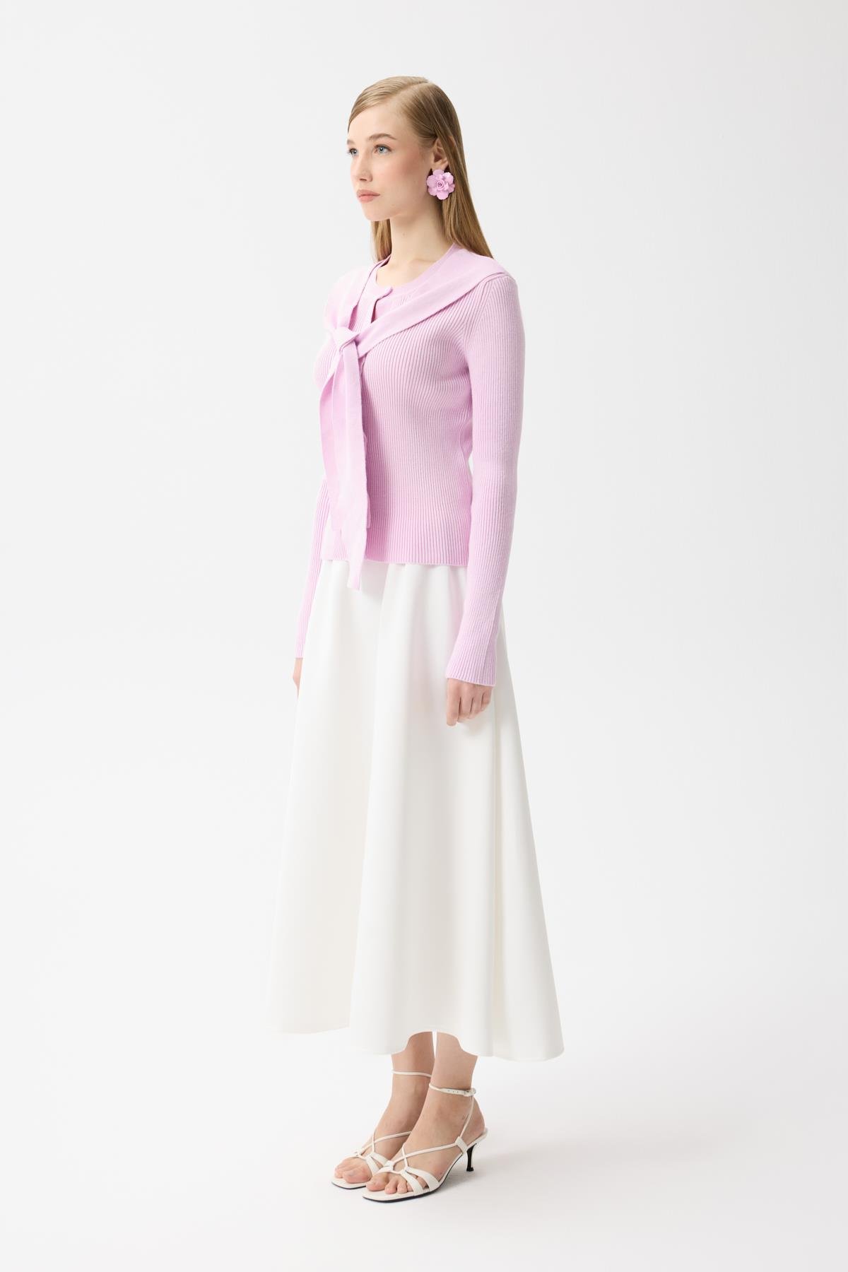 Clemence Atkılı Fitilli Hırka- Pudra