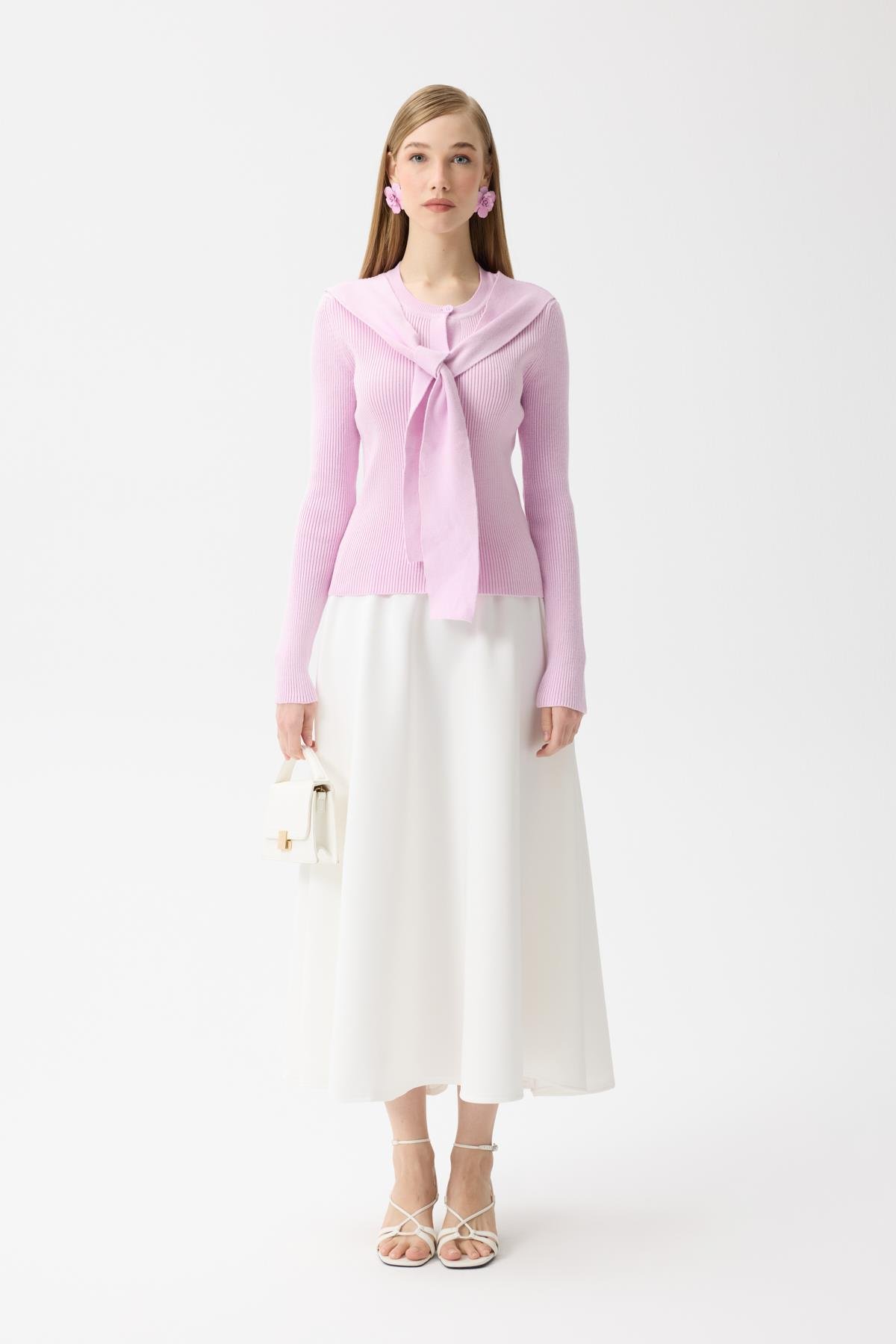 Clemence Atkılı Fitilli Hırka- Pudra