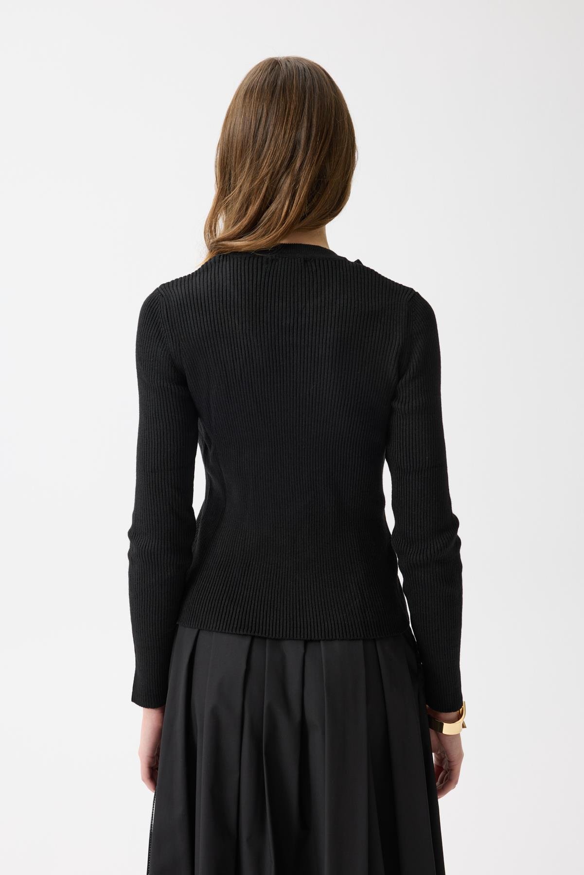 Clemence Atkılı Fitilli Hırka - Siyah