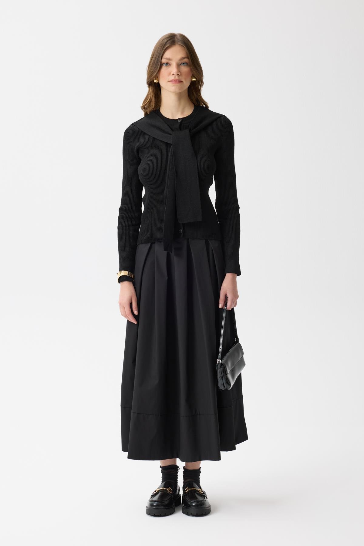 Clemence Atkılı Fitilli Hırka - Siyah