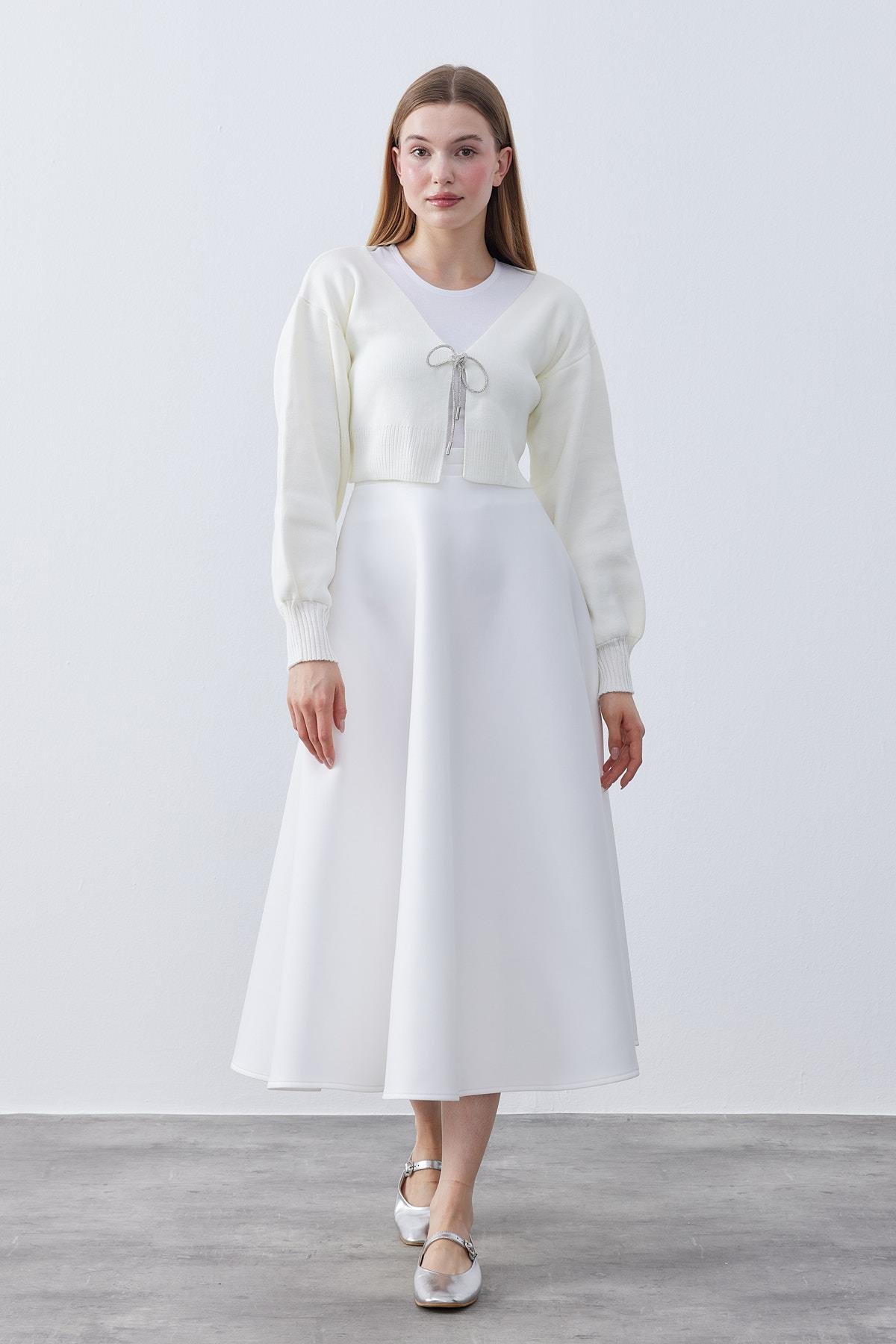 Clover Taşlı Bağcıklı Hırka- Ekru 