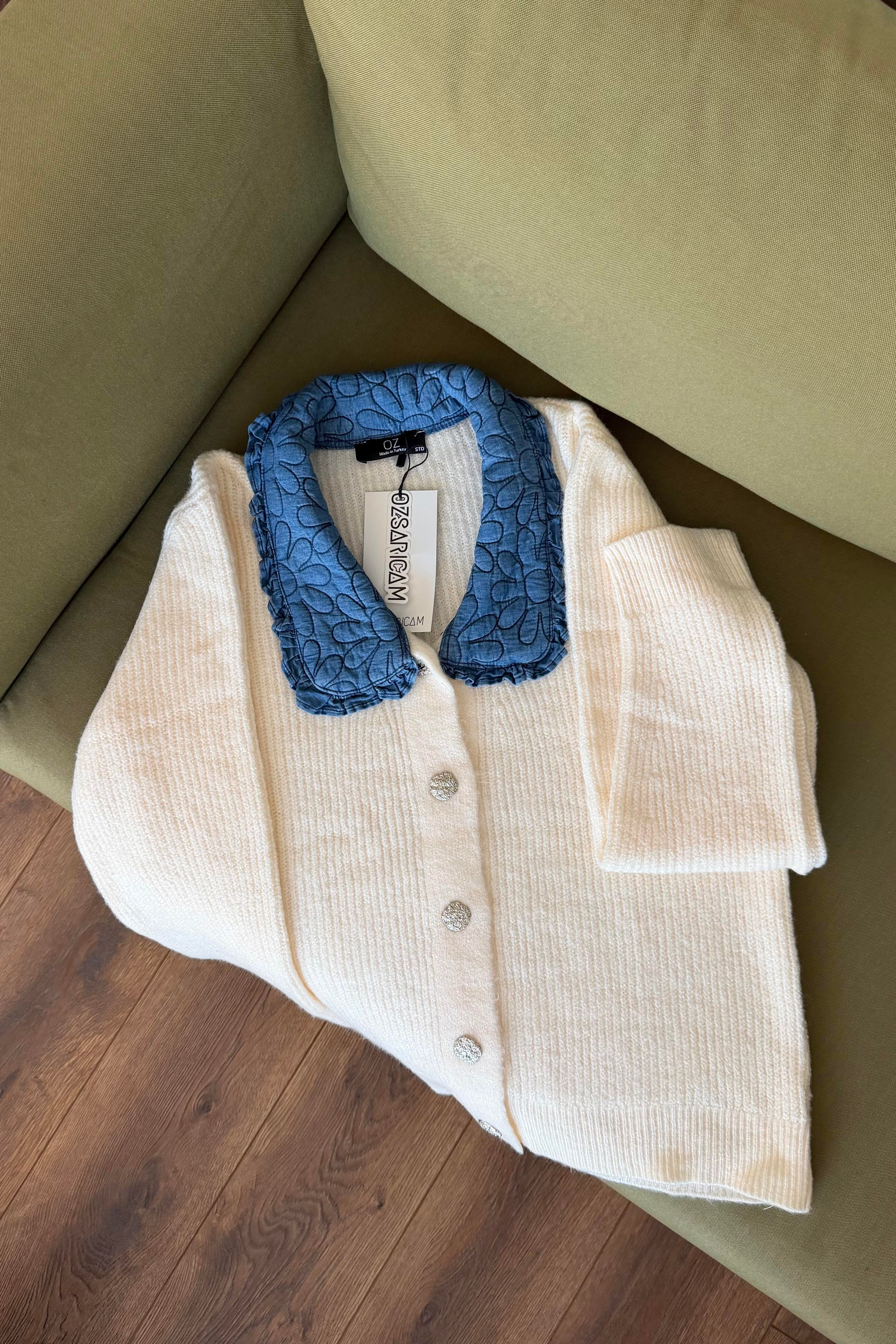 Cordelia Kot Yakalı Aksesuar Düğmeli Hırka - Ekru 