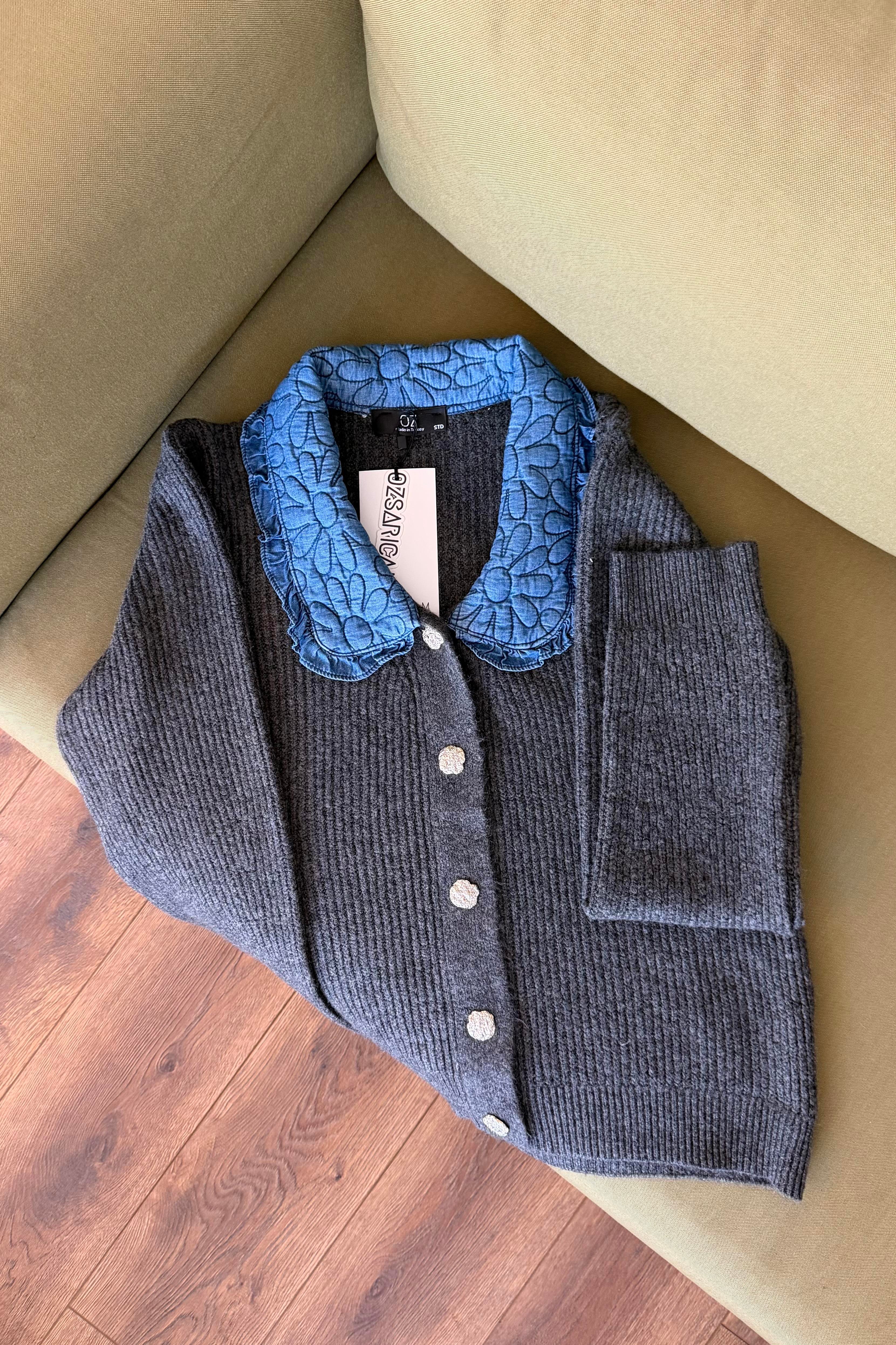 Cordelia Kot Yakalı Aksesuar Düğmeli Hırka - Antrasit