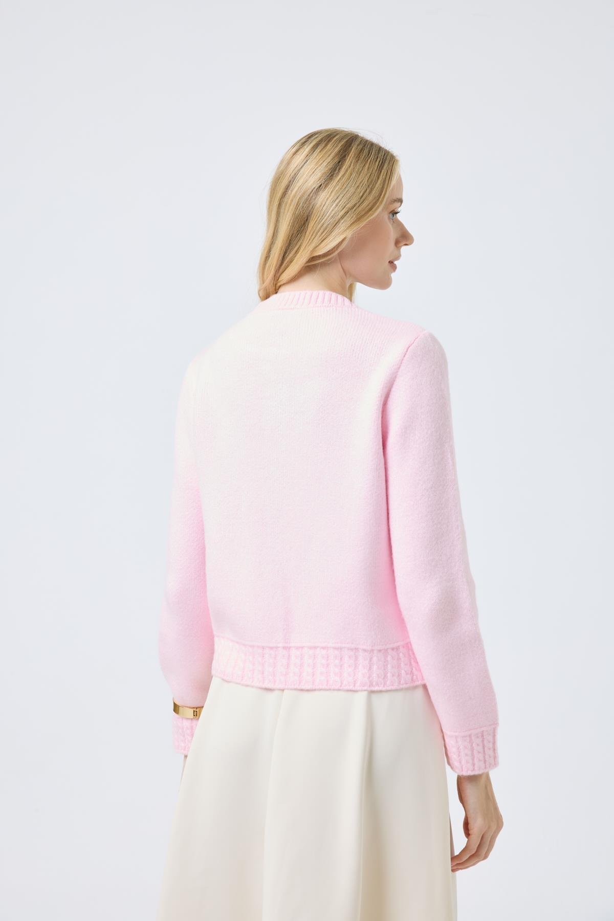 Cruz Cepli Çıtçıtlı Örme Hırka - Pembe