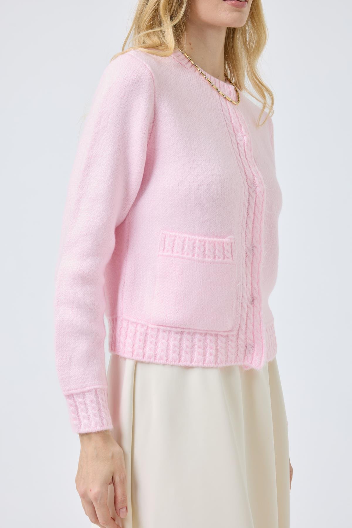 Cruz Cepli Çıtçıtlı Örme Hırka - Pembe