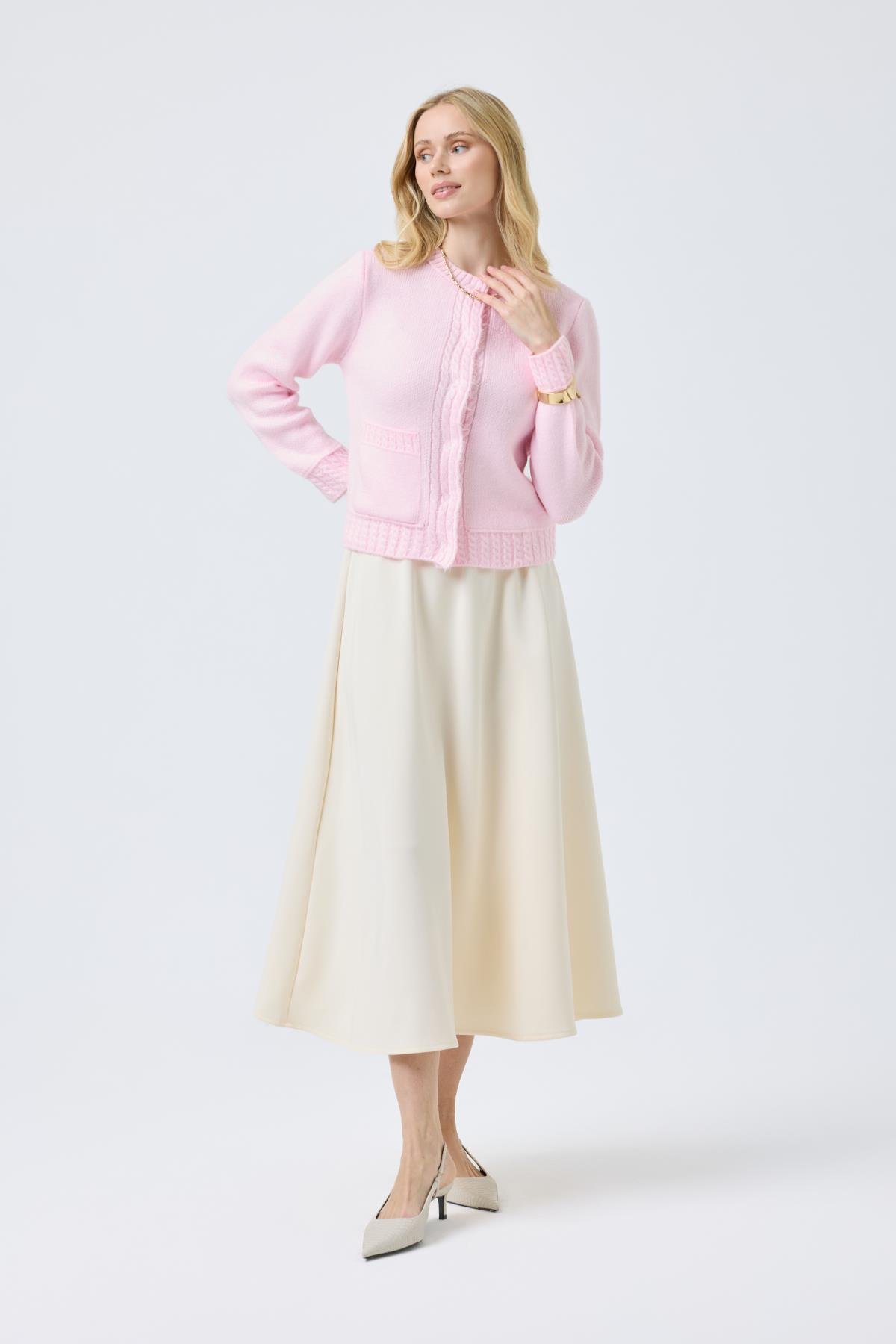 Cruz Cepli Çıtçıtlı Örme Hırka - Pembe