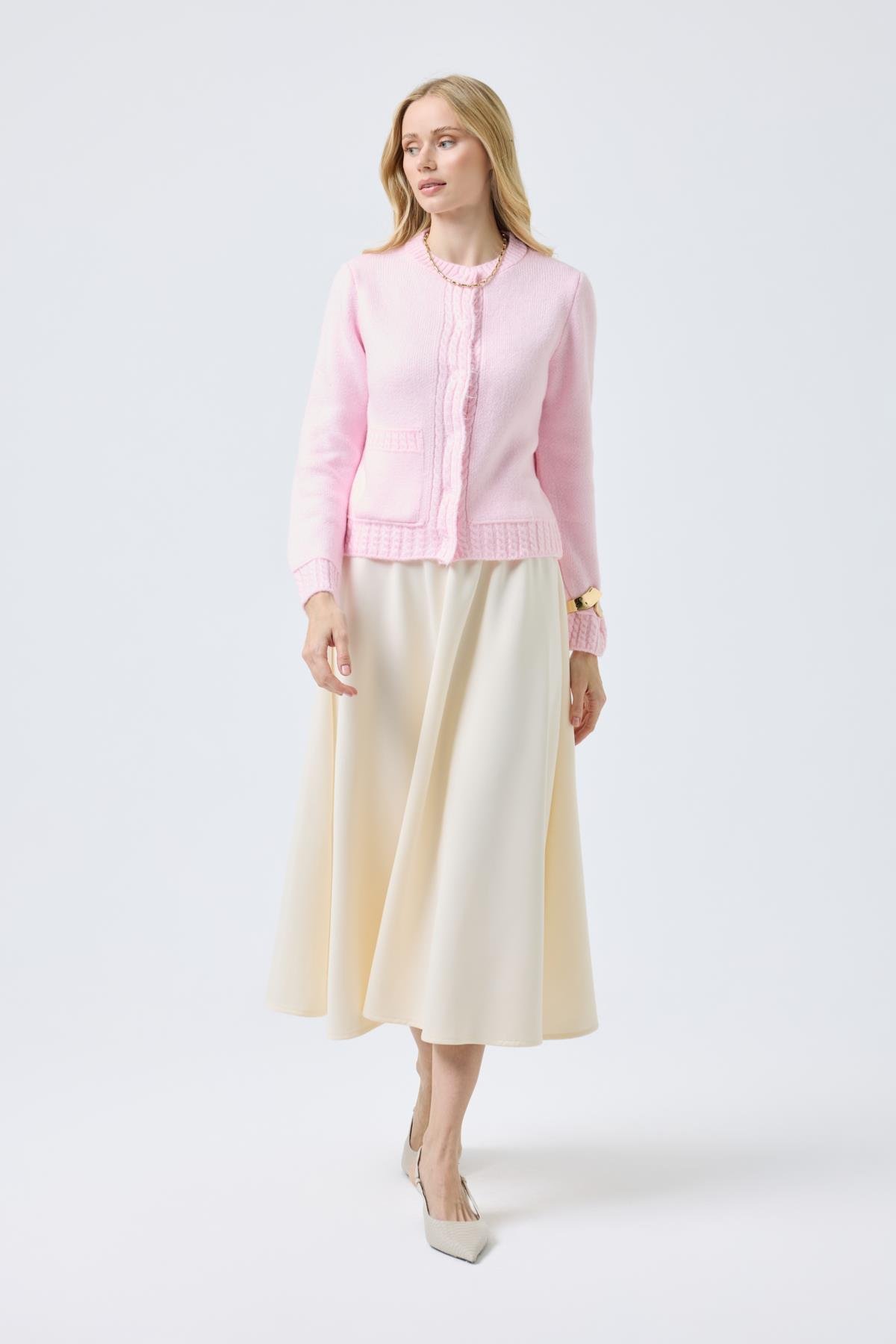 Cruz Cepli Çıtçıtlı Örme Hırka - Pembe