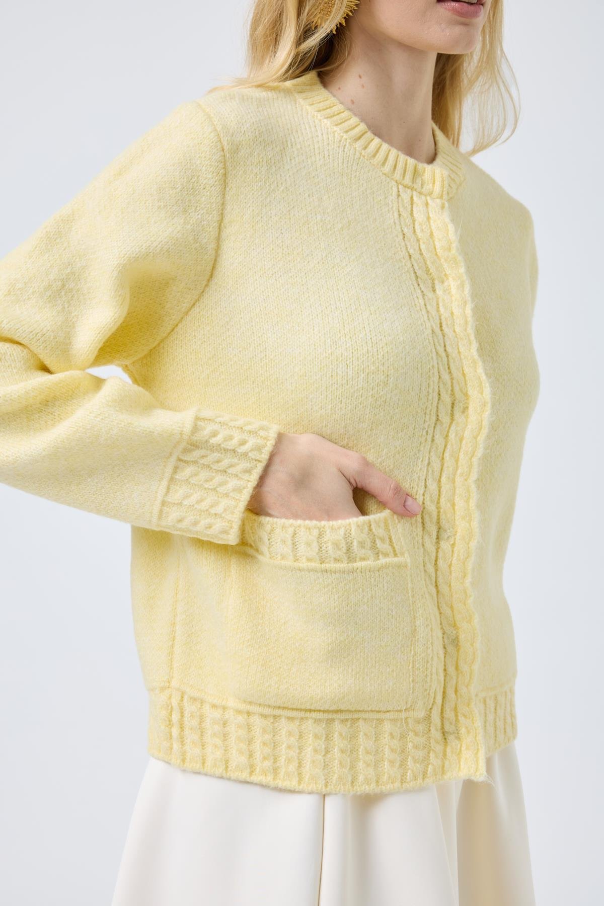 Cruz Cepli Çıtçıtlı Örme Hırka  - Sarı 