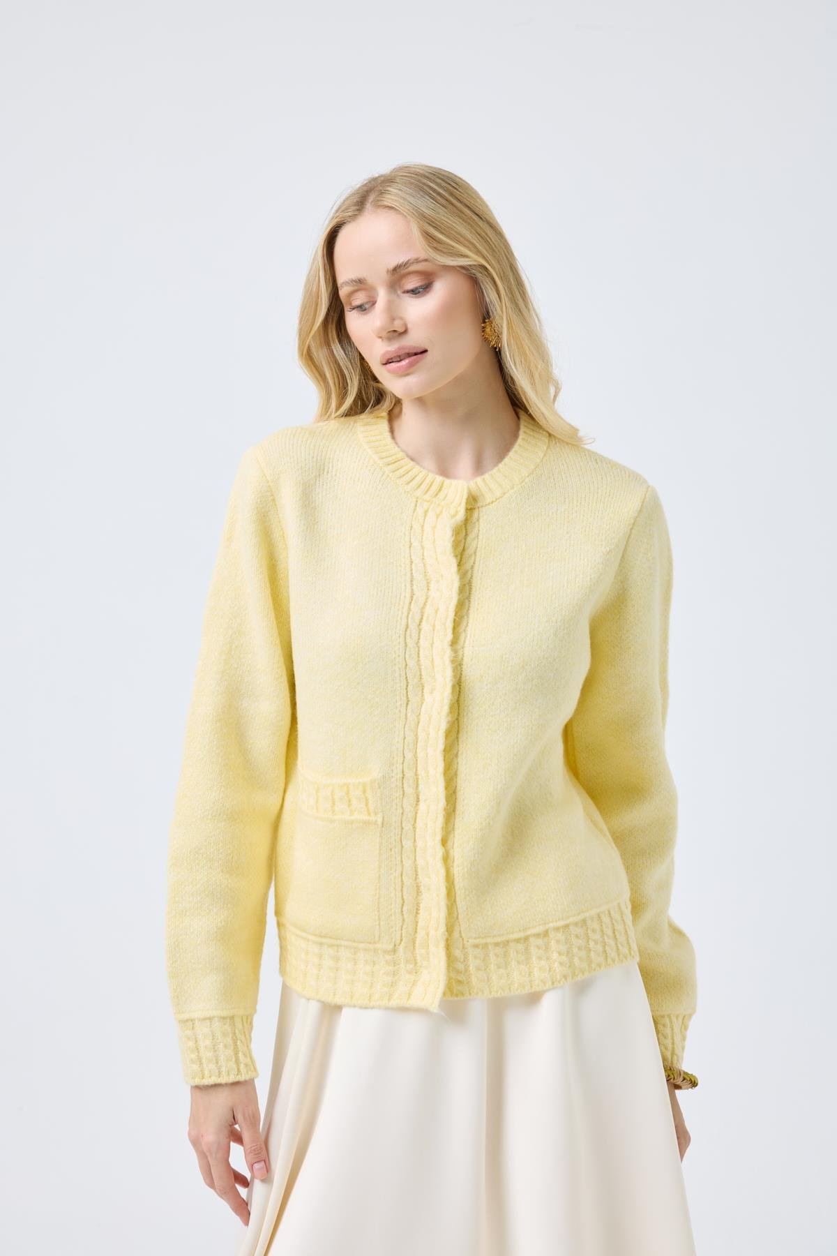 Cruz Cepli Çıtçıtlı Örme Hırka  - Sarı 