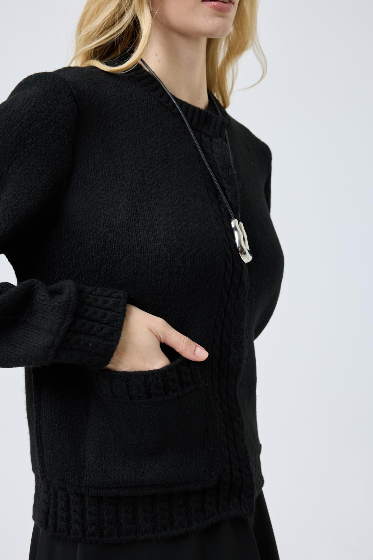 Cruz Cepli Çıtçıtlı Örme Hırka - Siyah 