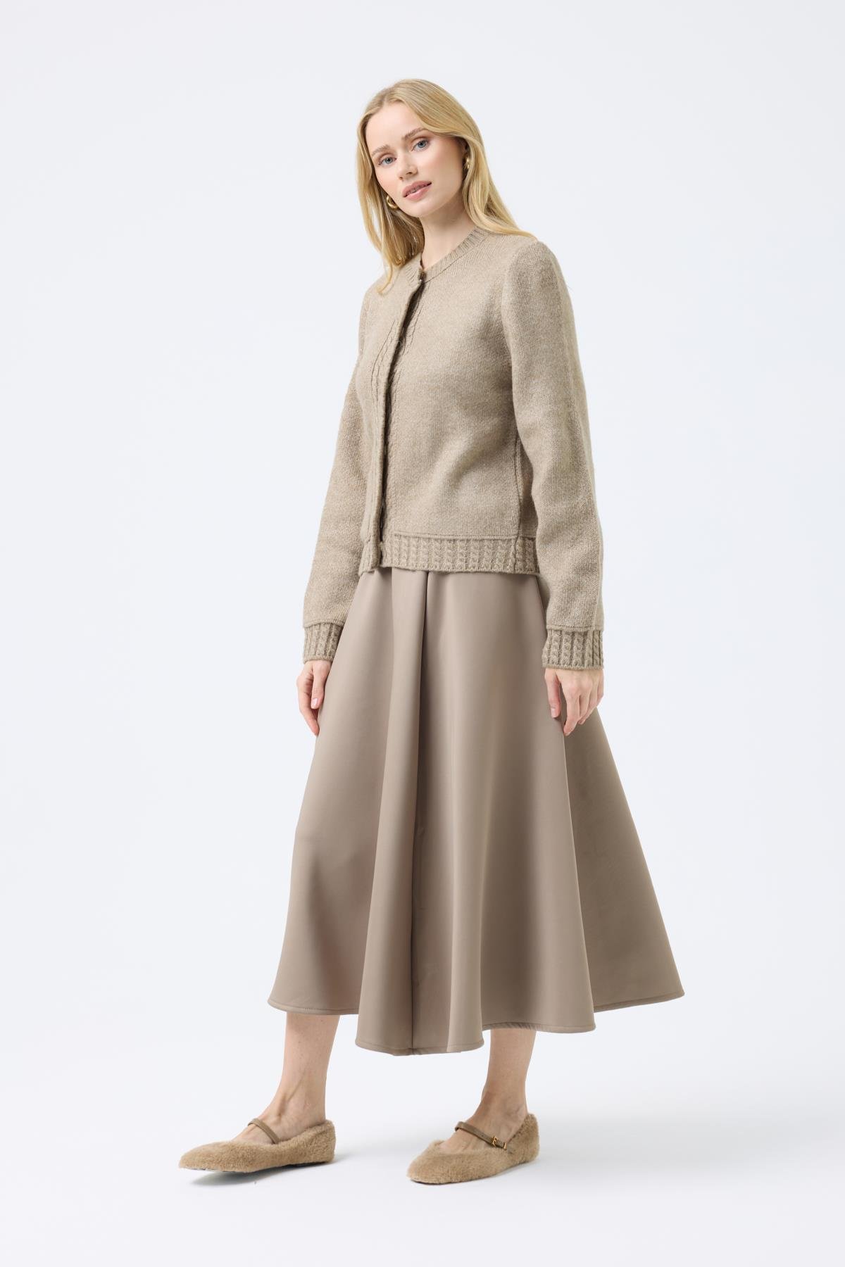 Cruz Cepli Çıtçıtlı Örme Hırka - Vizon 