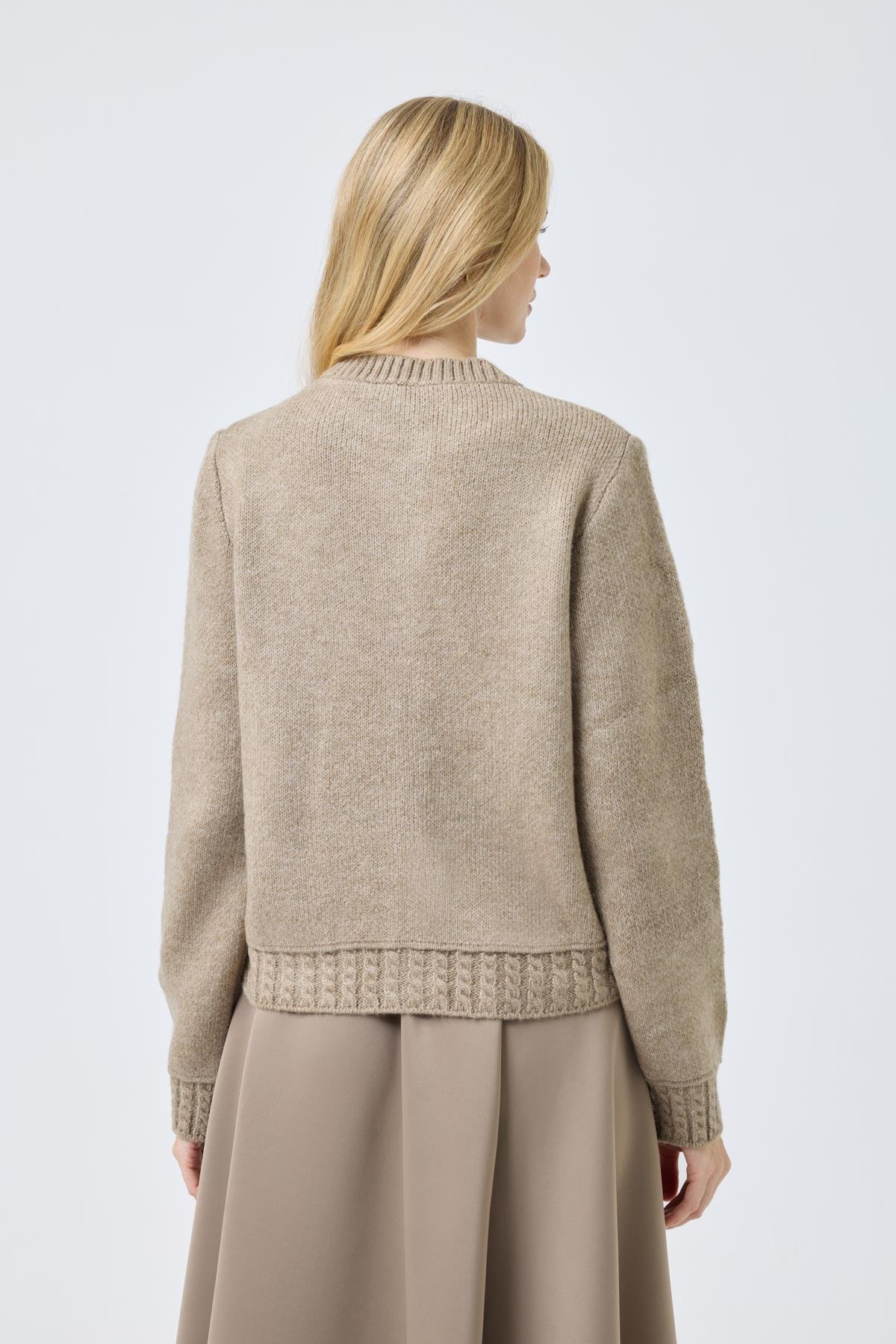 Cruz Cepli Çıtçıtlı Örme Hırka - Vizon 