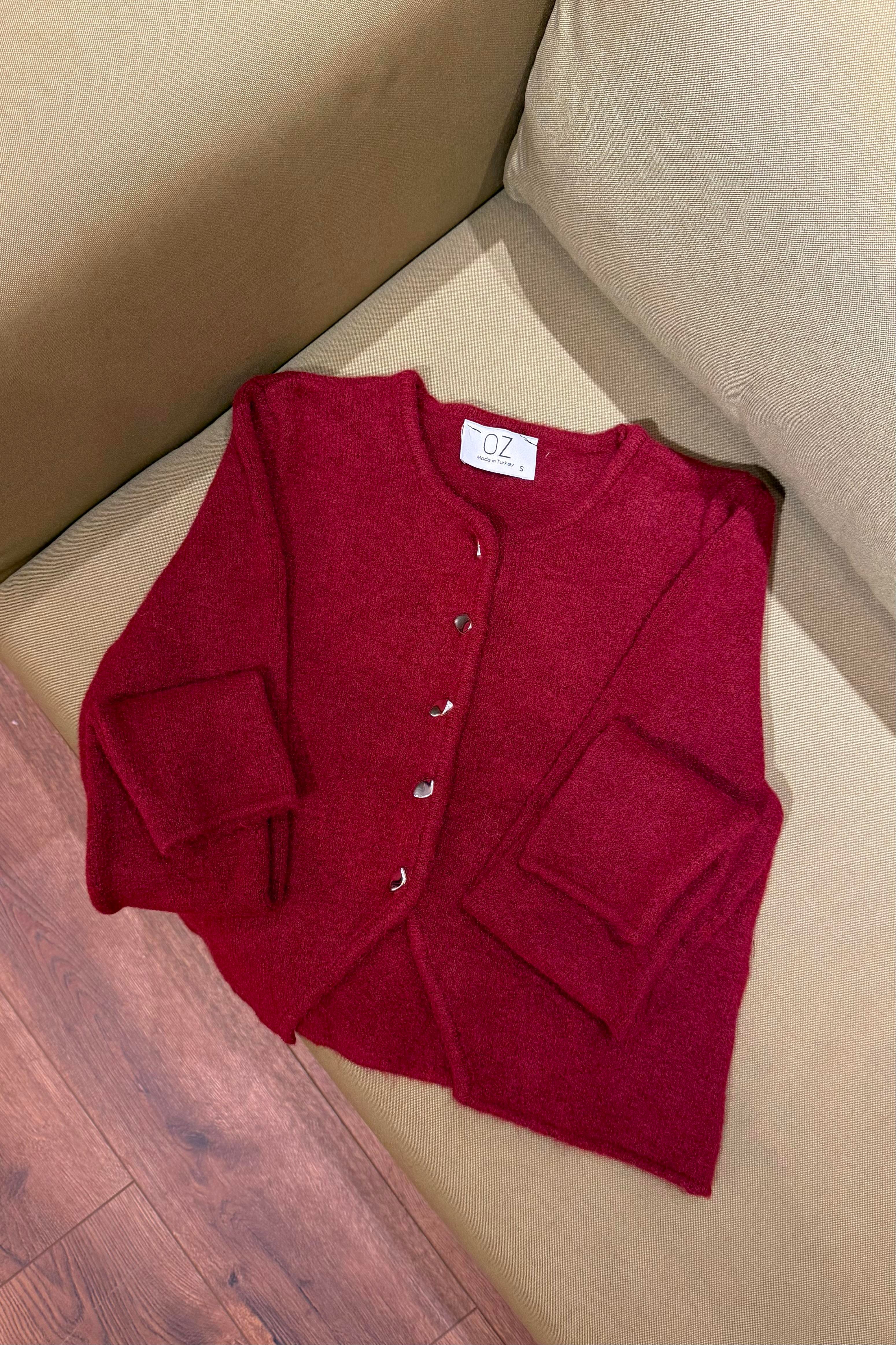 Dahlia Gümüş Düğmeli Hırka - Bordo 