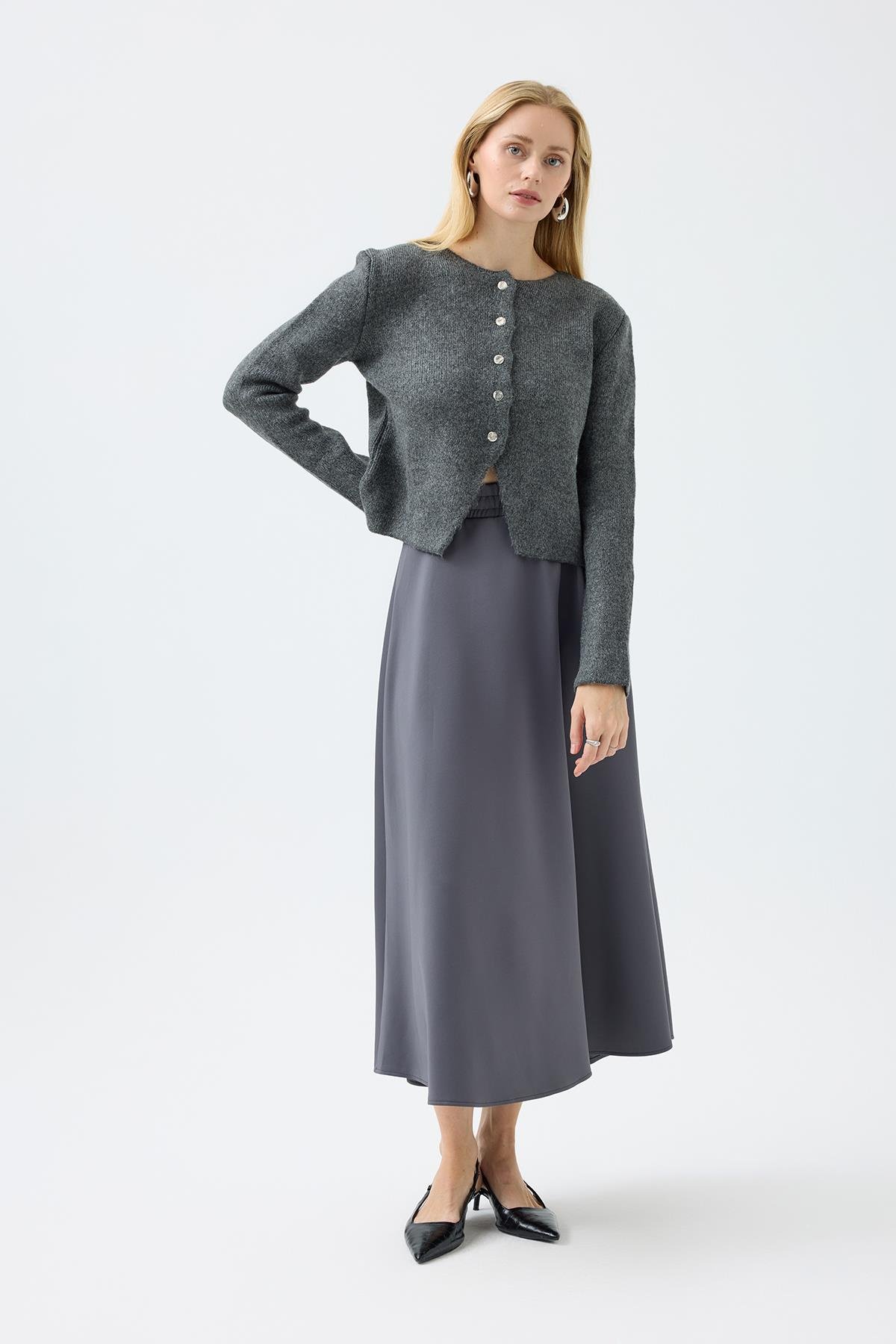 Dahlia Gümüş Düğmeli Hırka - Kırmızı 