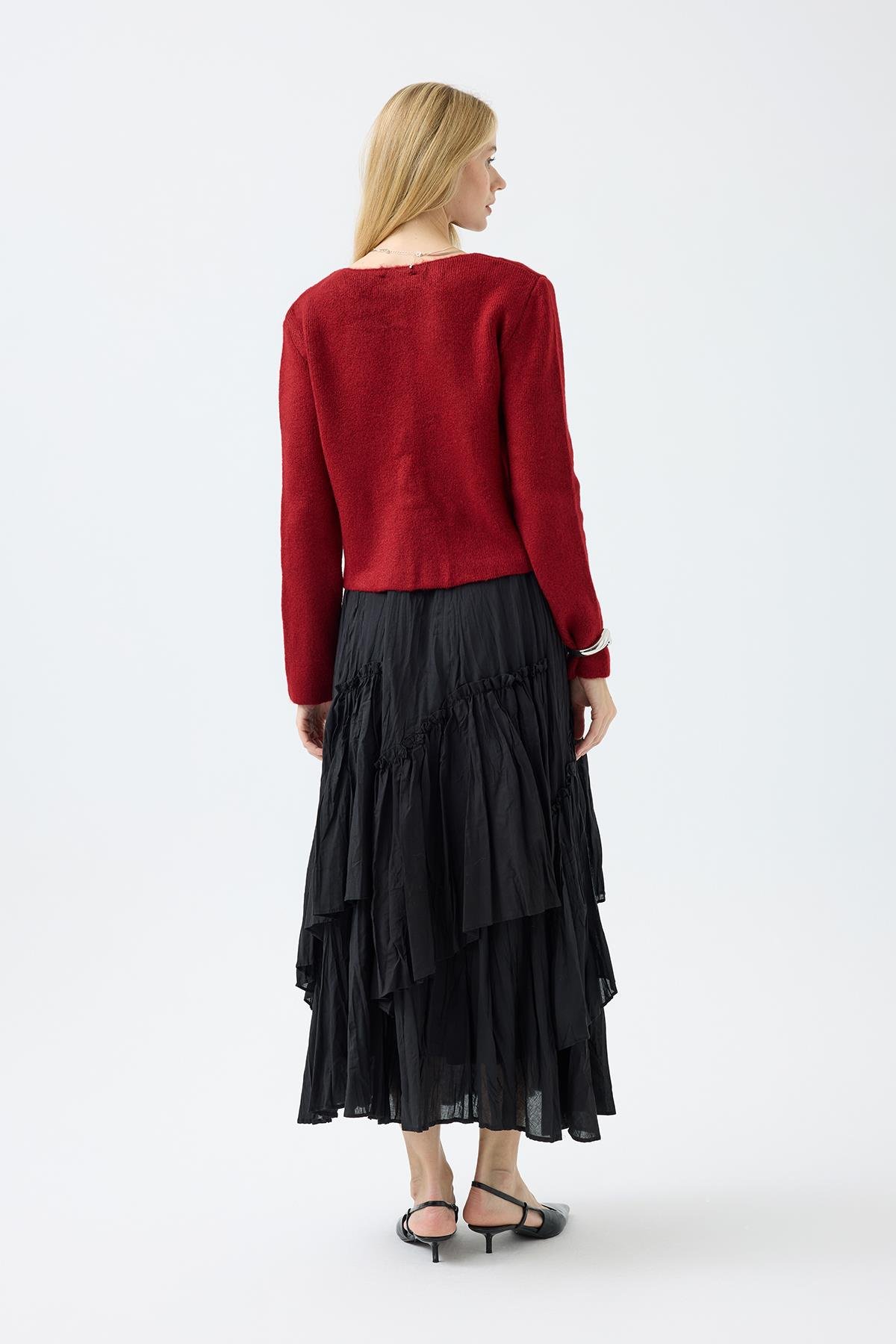 Dahlia Gümüş Düğmeli Hırka - Kırmızı 