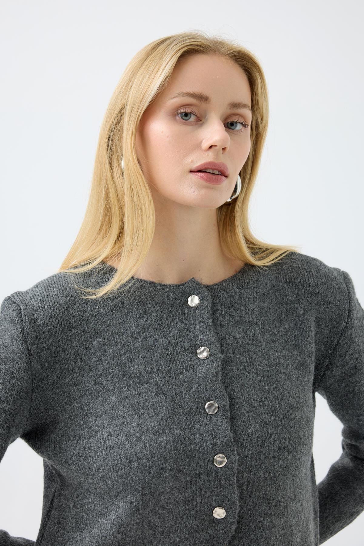 Dahlia Gümüş Düğmeli Hırka - Kırmızı 