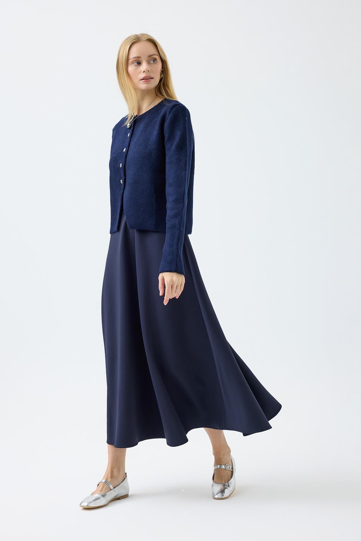 Dahlia Gümüş Düğmeli Hırka  - Lacivert