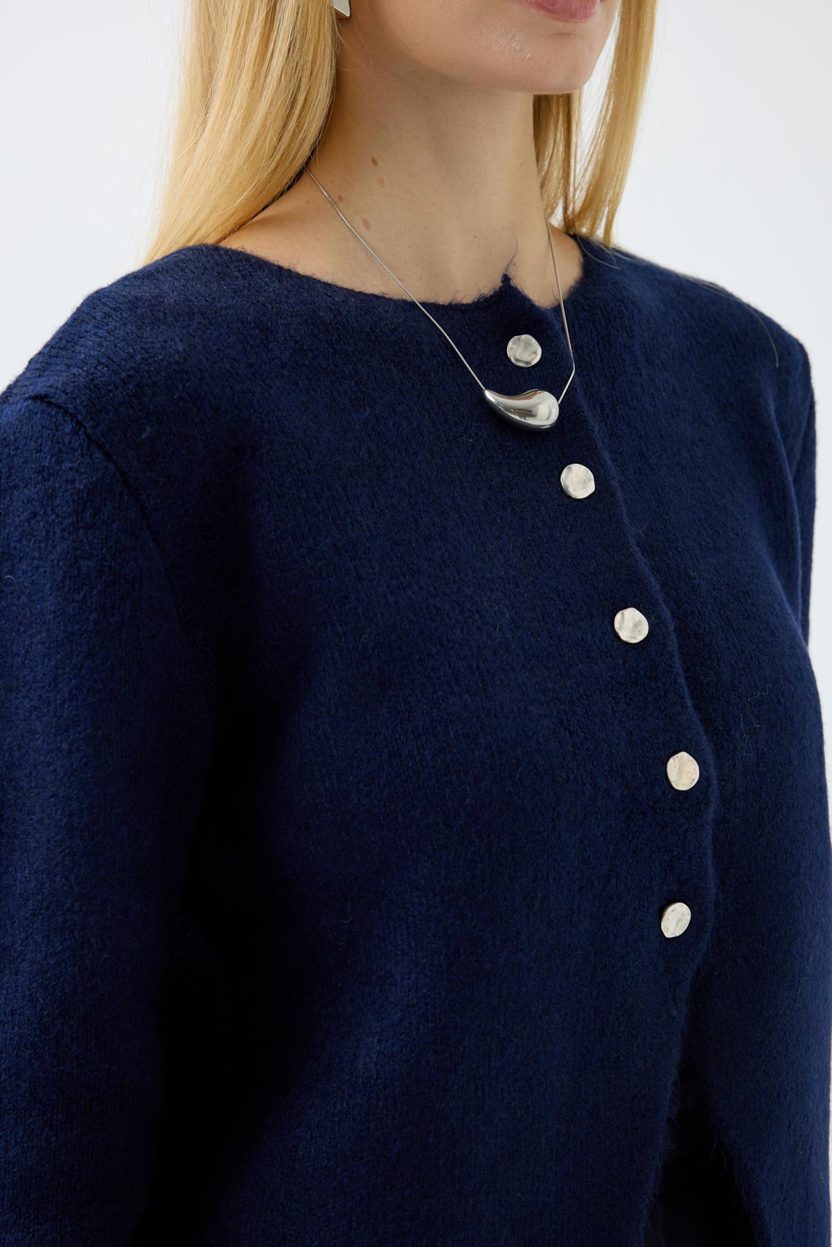 Dahlia Gümüş Düğmeli Hırka  - Lacivert