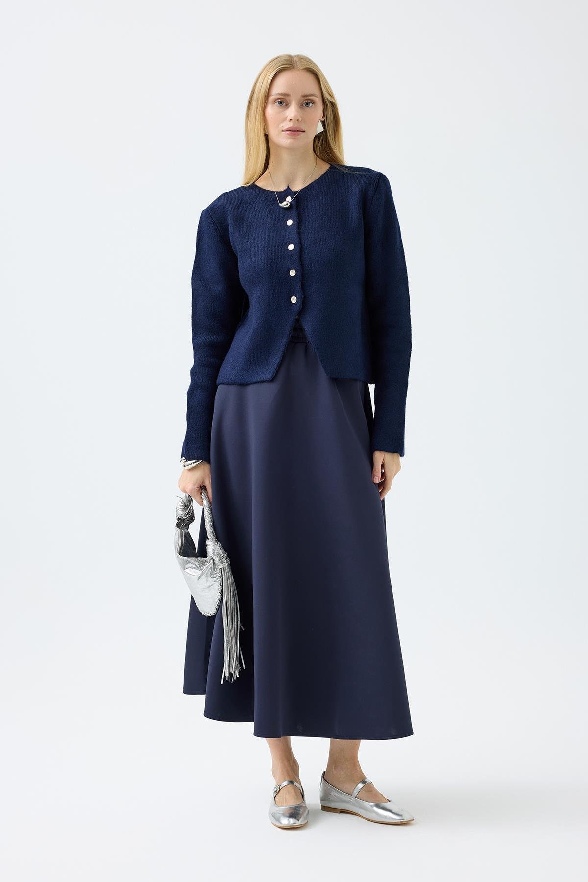 Dahlia Gümüş Düğmeli Hırka  - Lacivert