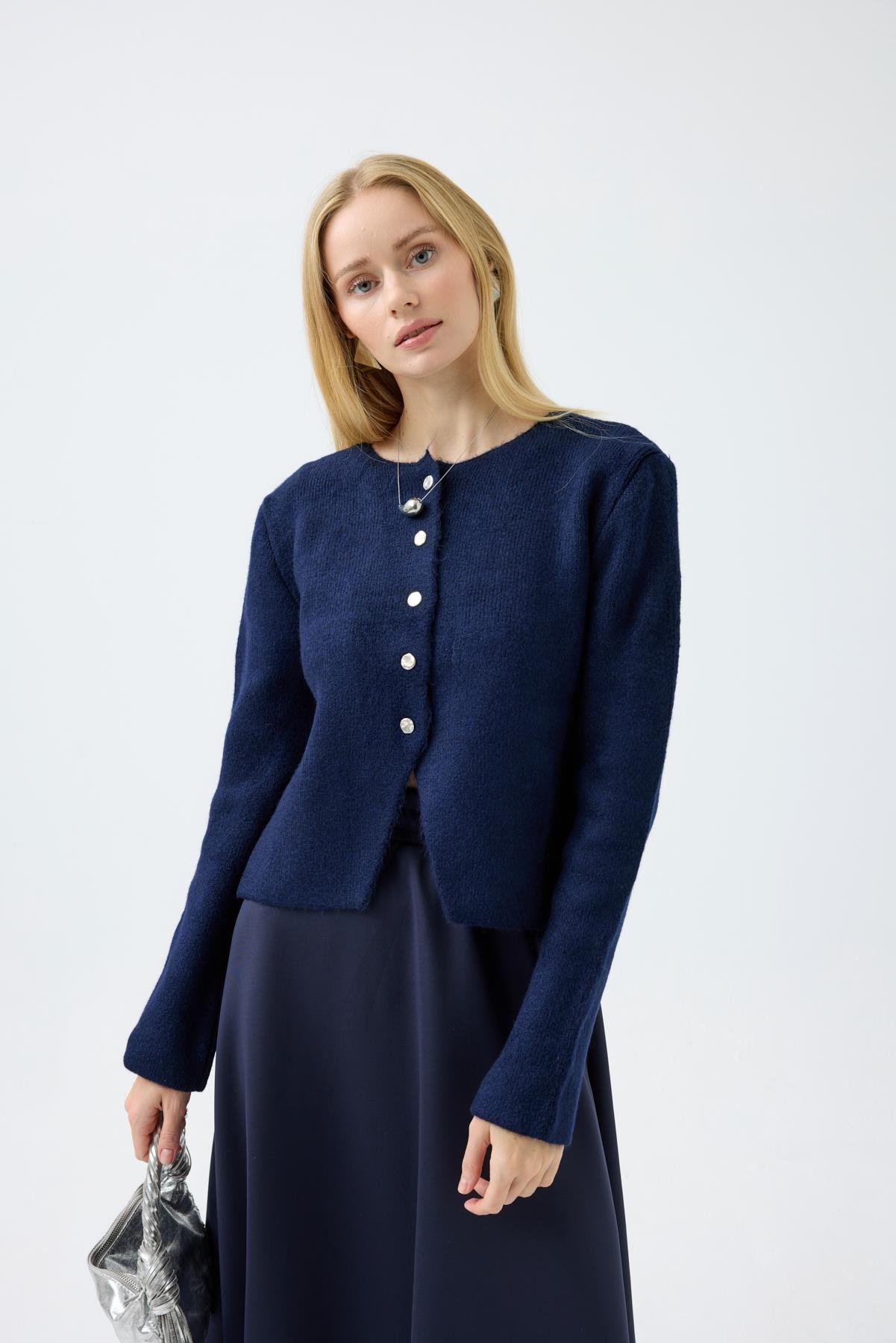 Dahlia Gümüş Düğmeli Hırka  - Lacivert