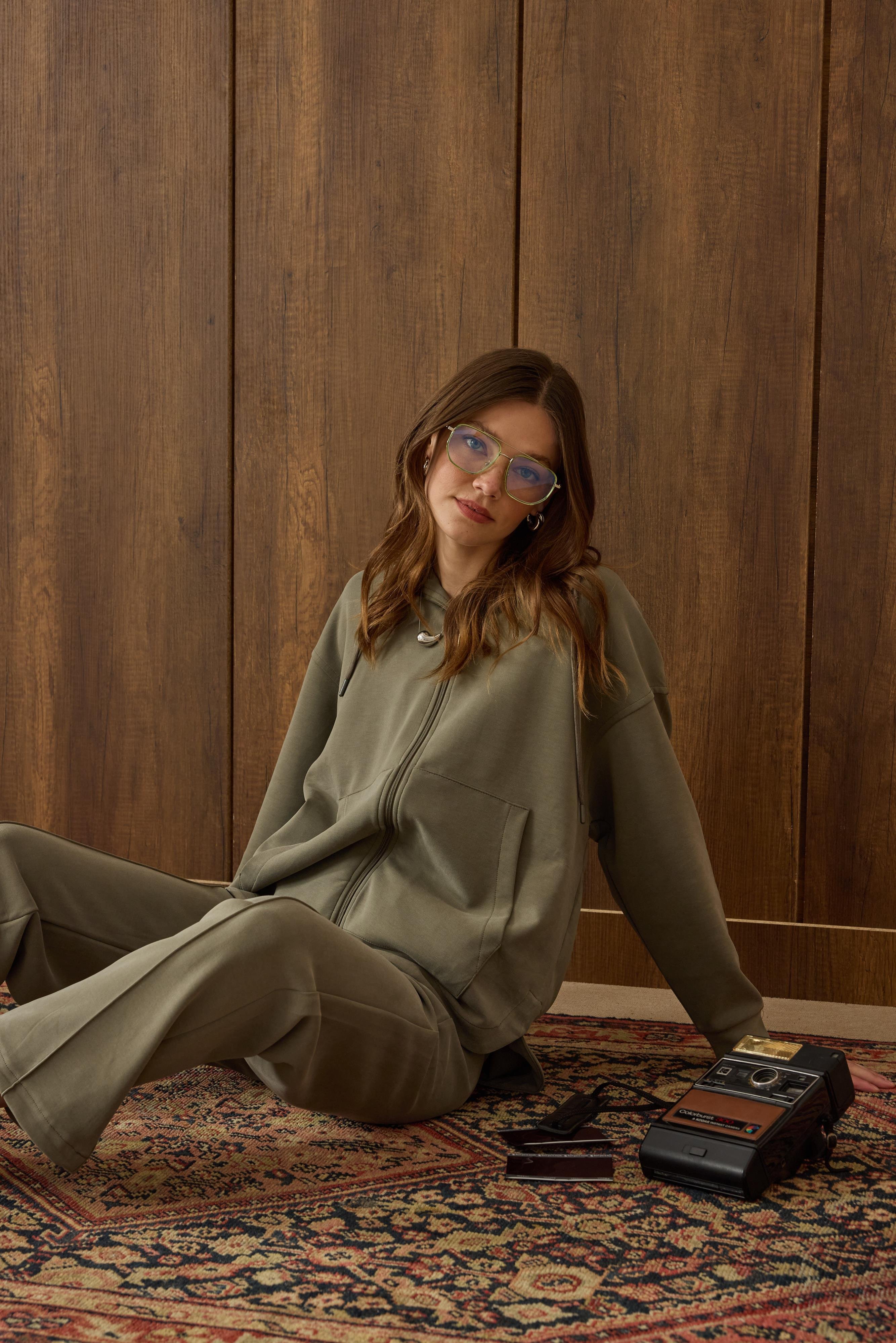 Davina Kapüşonlu Fermuarlı Takım  - Çağla