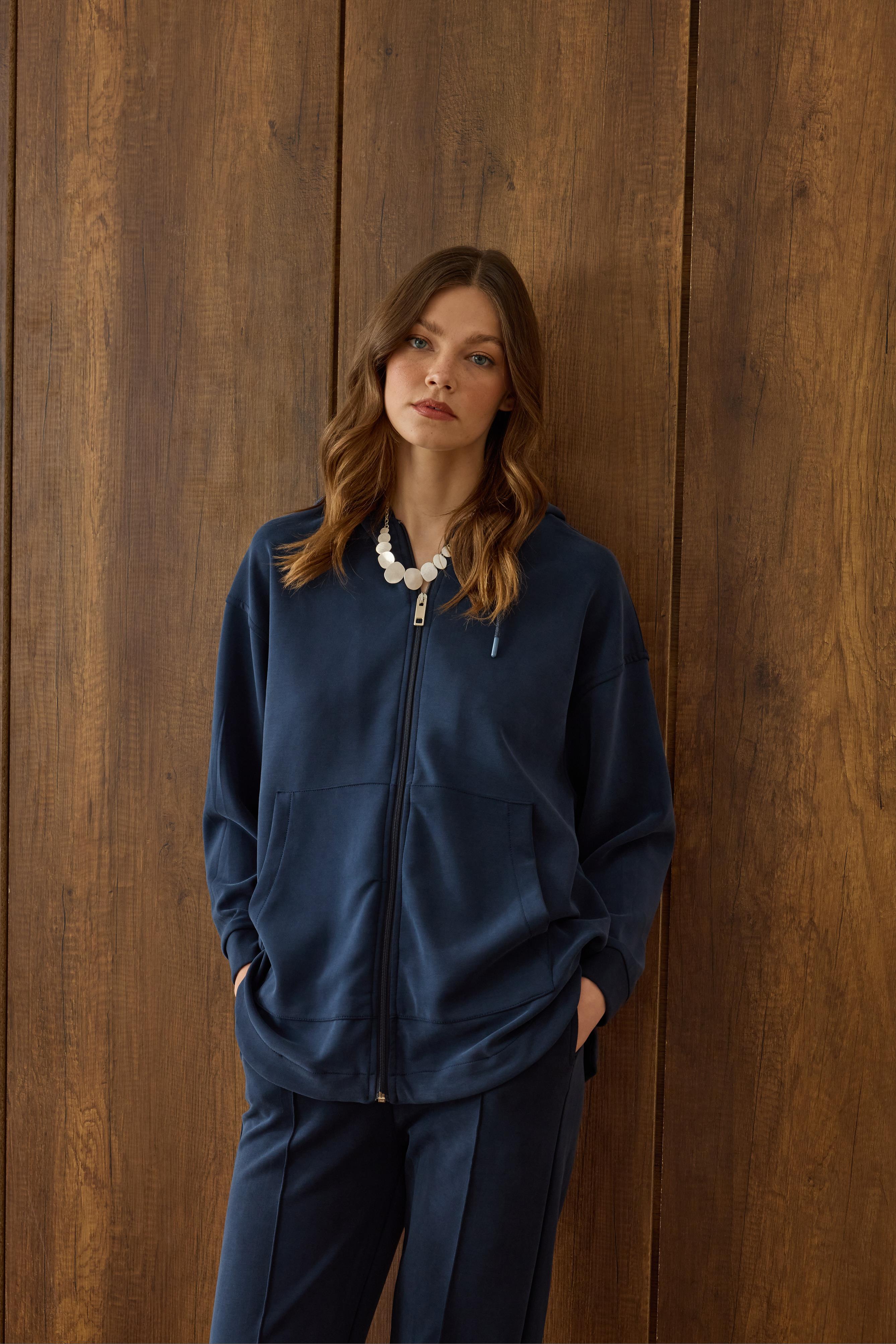 Davina Kapüşonlu Fermuarlı Takım  - Lacivert